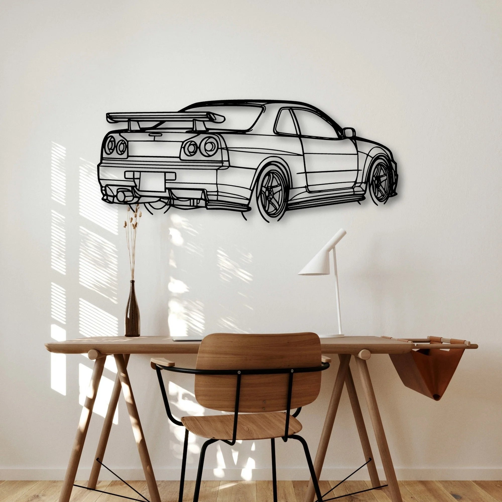 R34 GTR Nismo Angle Classic Silhouette Metal Wall Art - Automotive Garage Decor