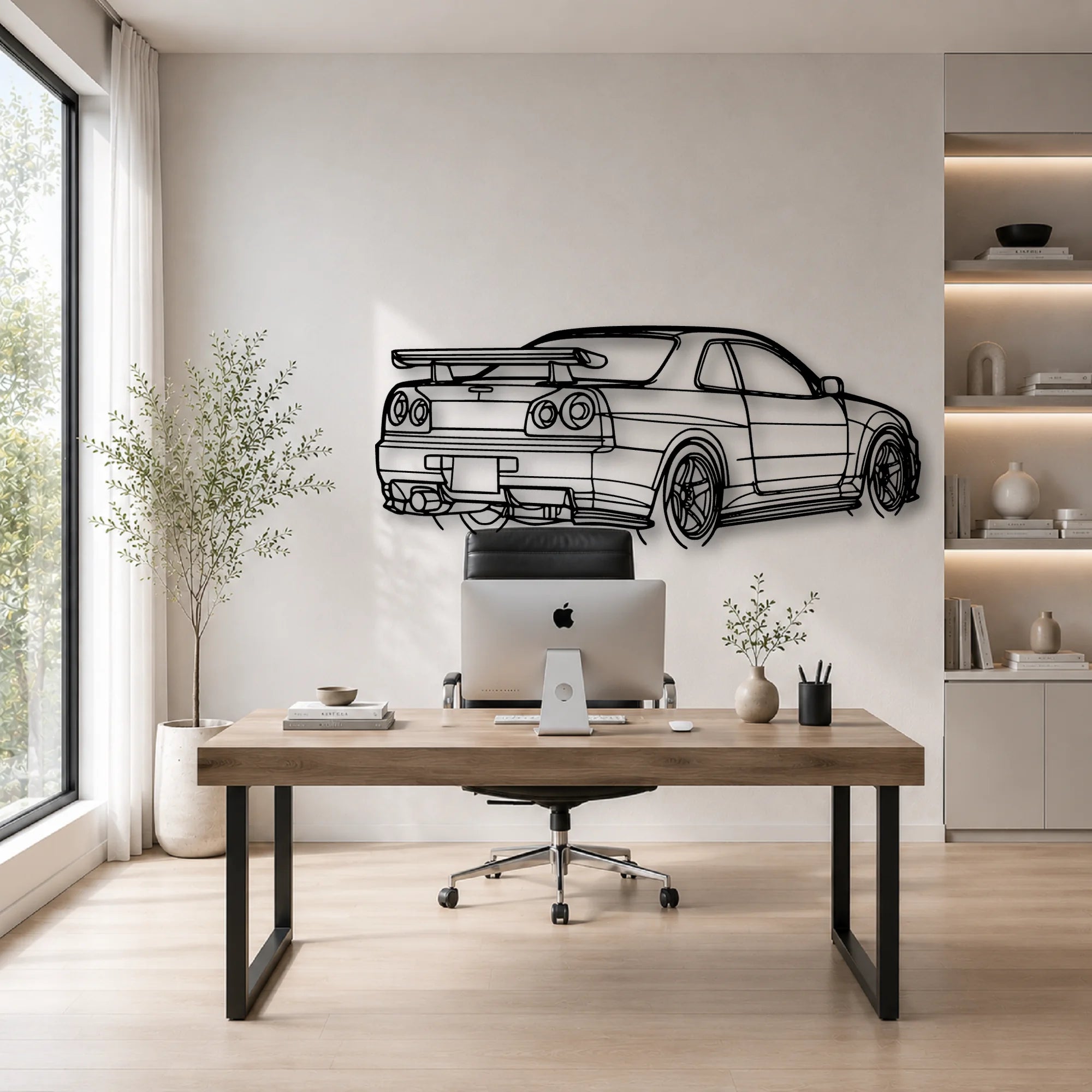 R34 GTR Nismo Angle Classic Silhouette Metal Wall Art - Automotive Garage Decor