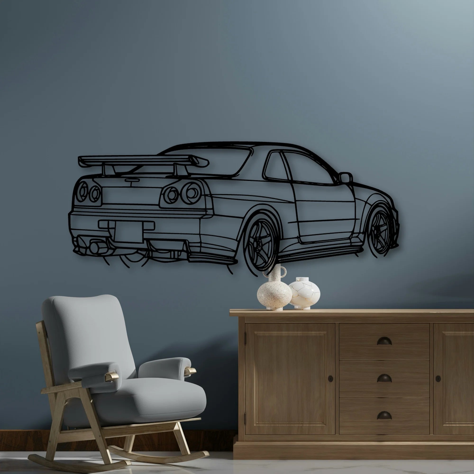 R34 GTR Nismo Angle Classic Silhouette Metal Wall Art - Automotive Garage Decor