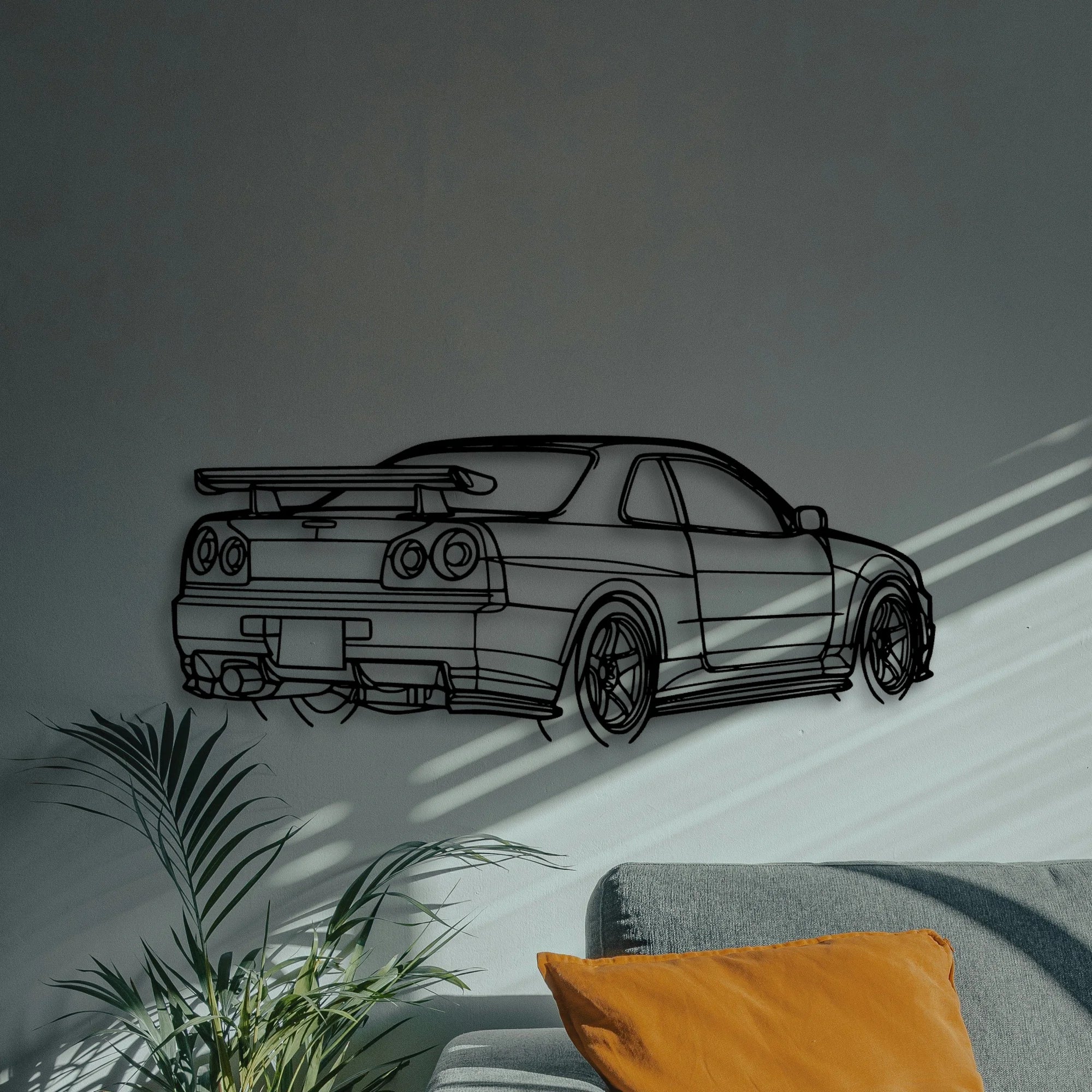R34 GTR Nismo Angle Classic Silhouette Metal Wall Art - Automotive Garage Decor