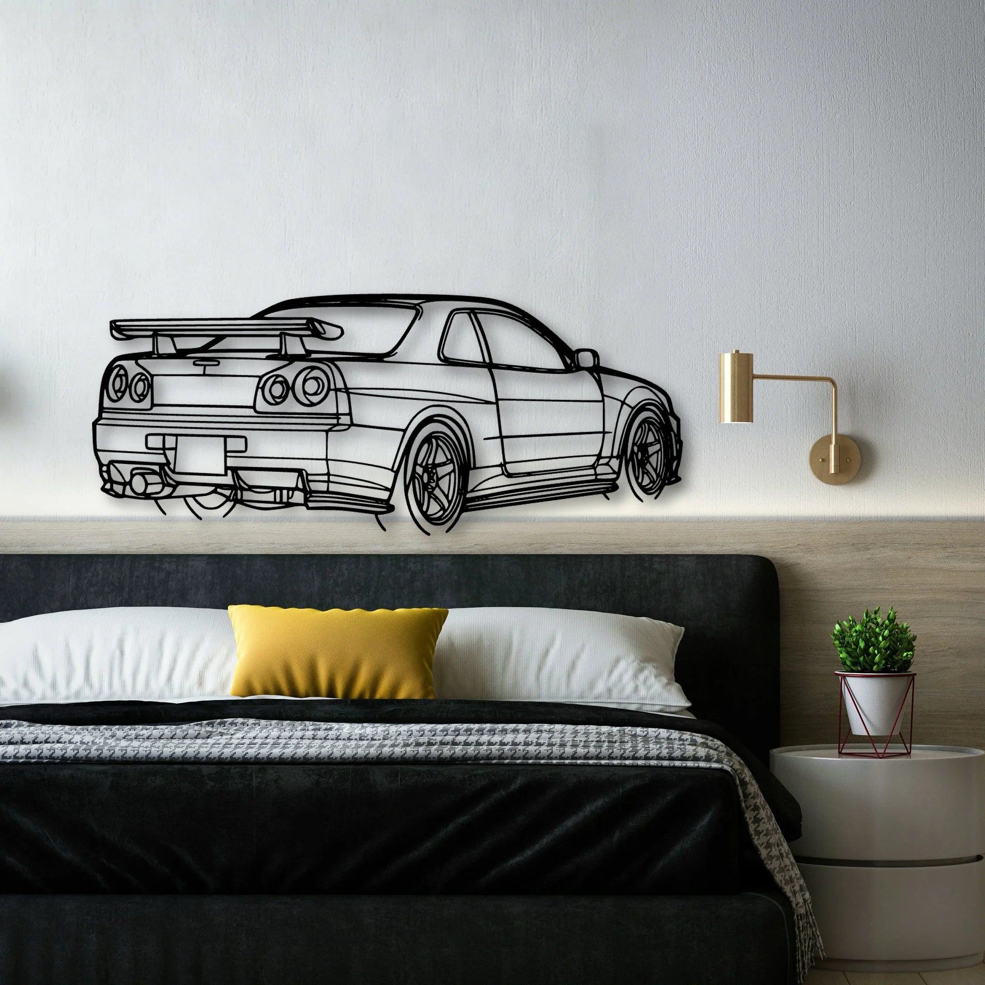 R34 GTR Nismo Angle Classic Silhouette Metal Wall Art - Automotive Garage Decor