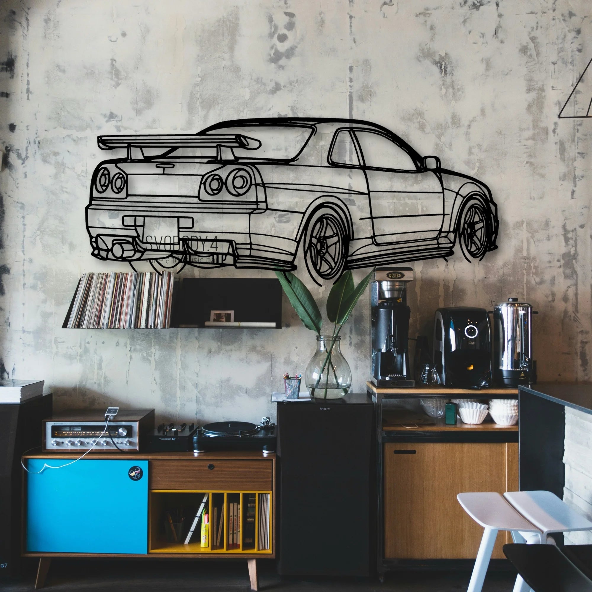 R34 GTR Nismo Angle Classic Silhouette Metal Wall Art - Automotive Garage Decor