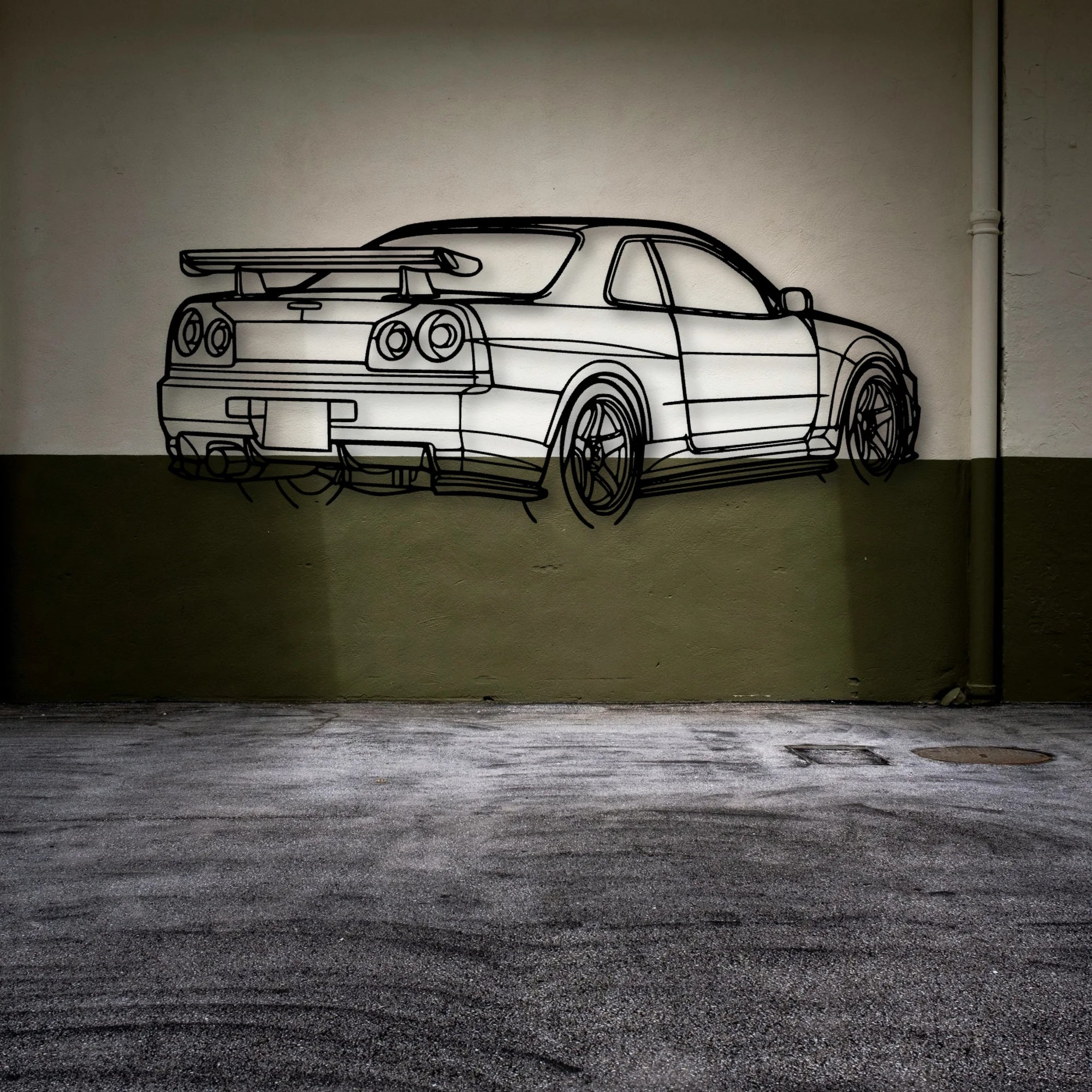 R34 GTR Nismo Angle Classic Silhouette Metal Wall Art - Automotive Garage Decor