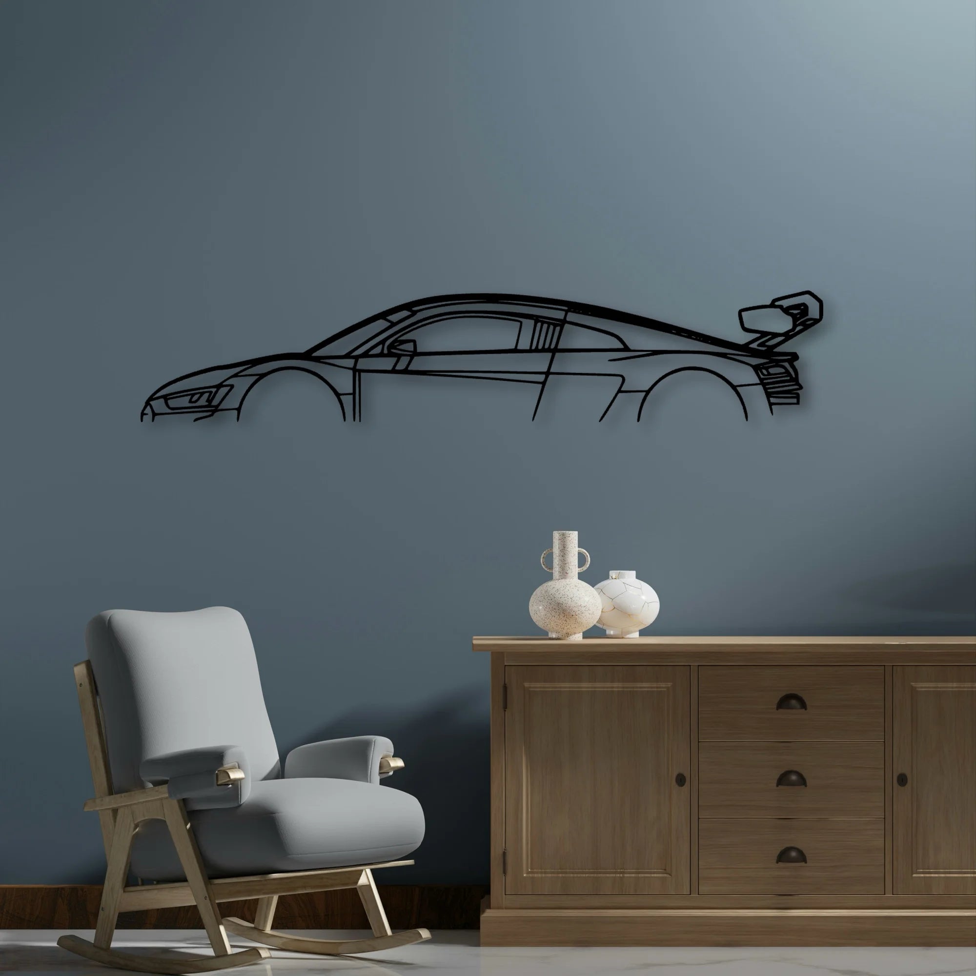 R8 LMS 2022 Classic Silhouette Metal Wall Art - Automotive Garage Decor