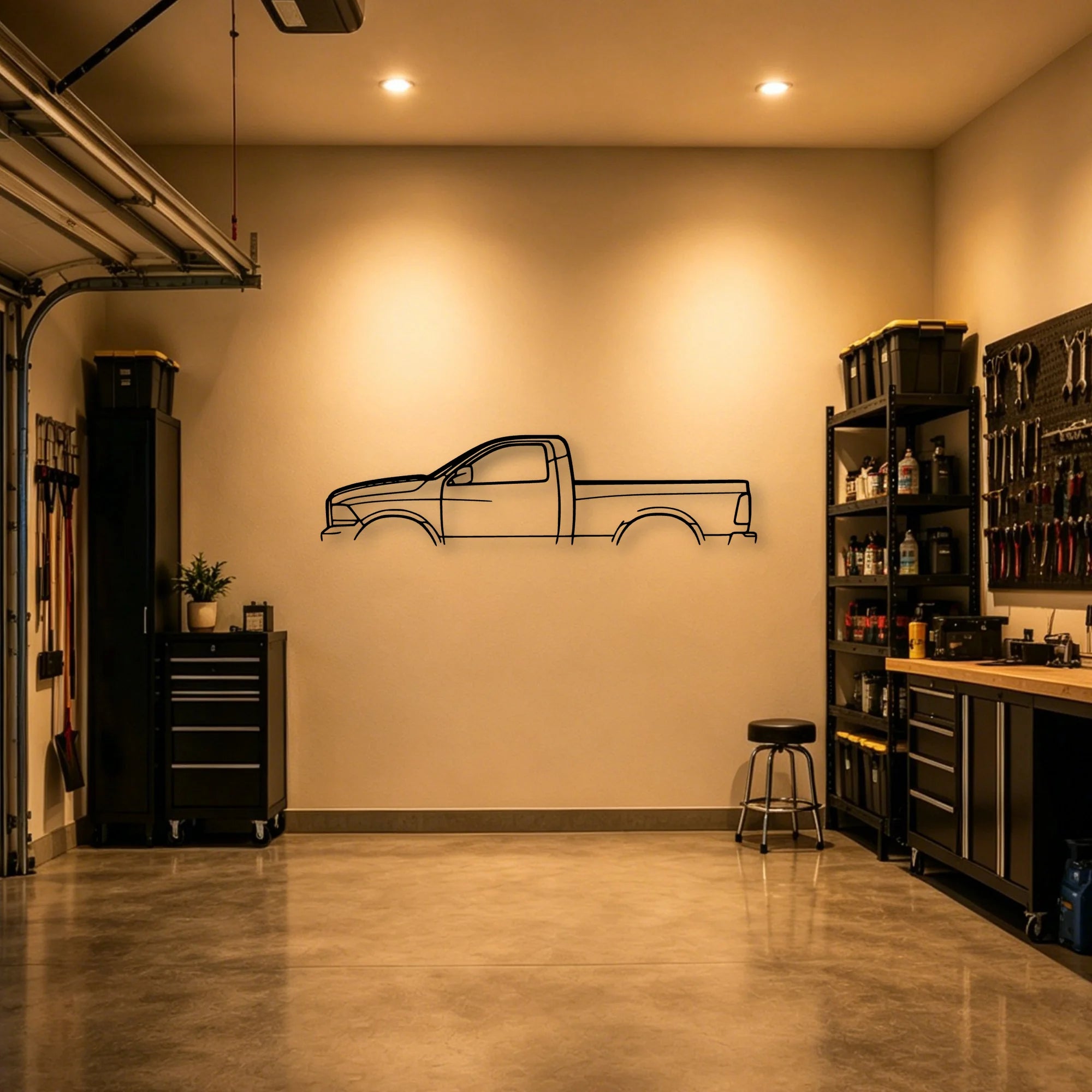 RAM 1500 2013 Classic Silhouette Metal Wall Art - Automotive Garage Decor