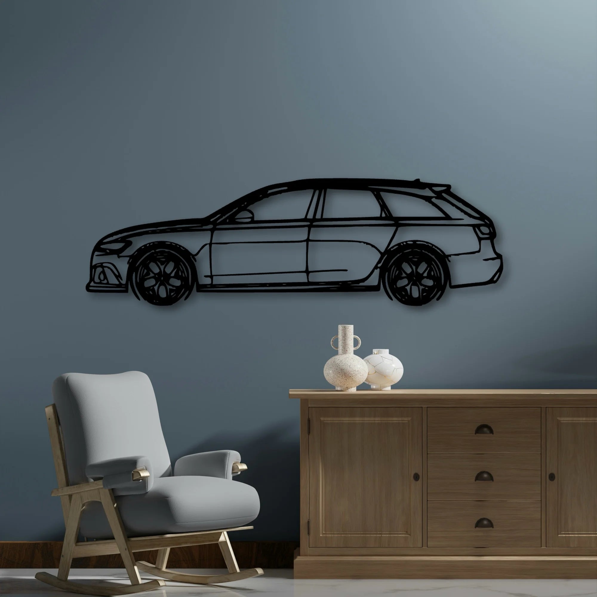 RS6 C7 Classic Silhouette Metal Wall Art - Automotive Garage Decor