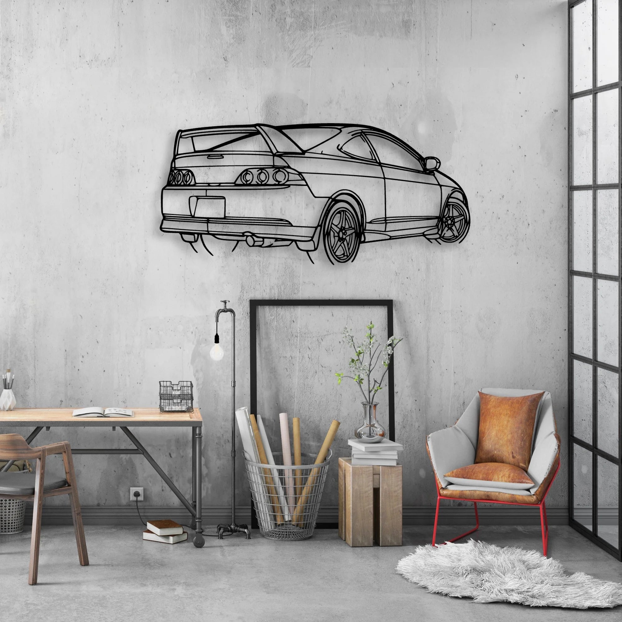 RSX Type S Angle Classic Silhouette Metal Wall Art - Automotive Garage Decor