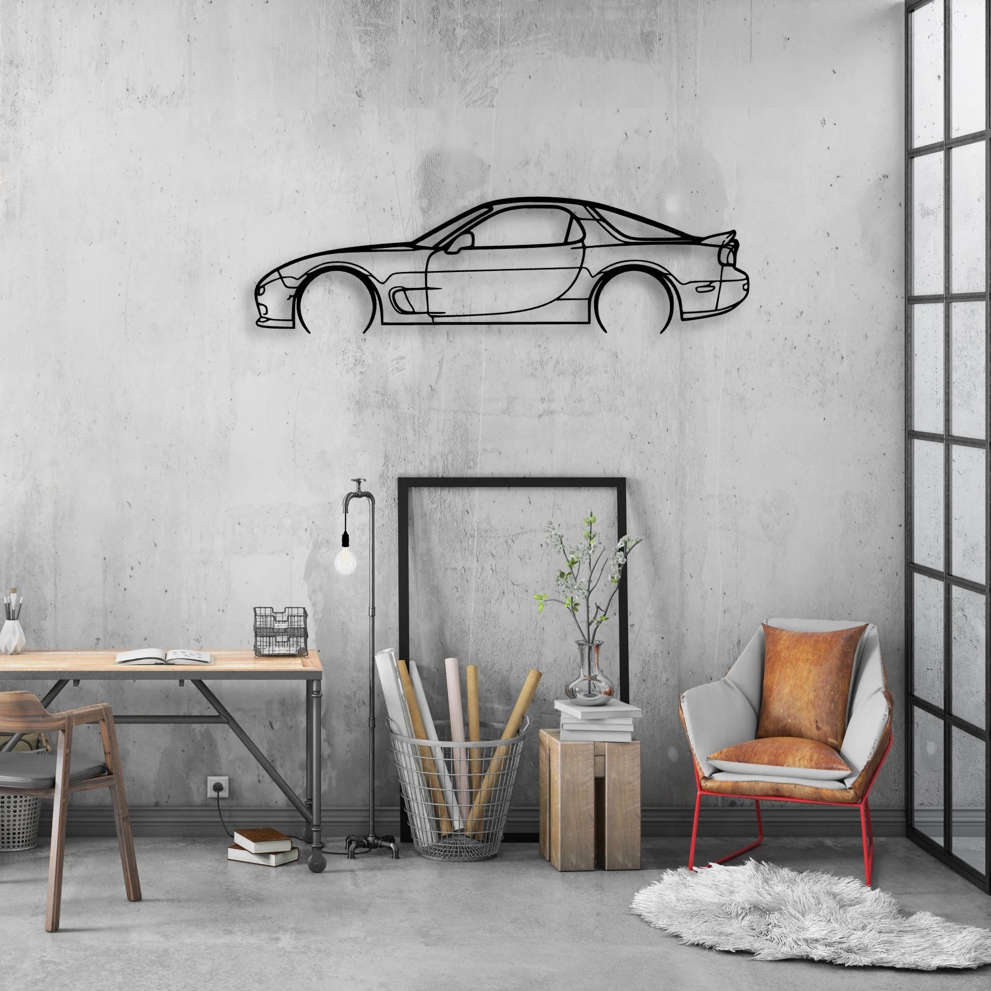 RX7 R1 2 Classic Silhouette Metal Wall Art - Automotive Garage Decor