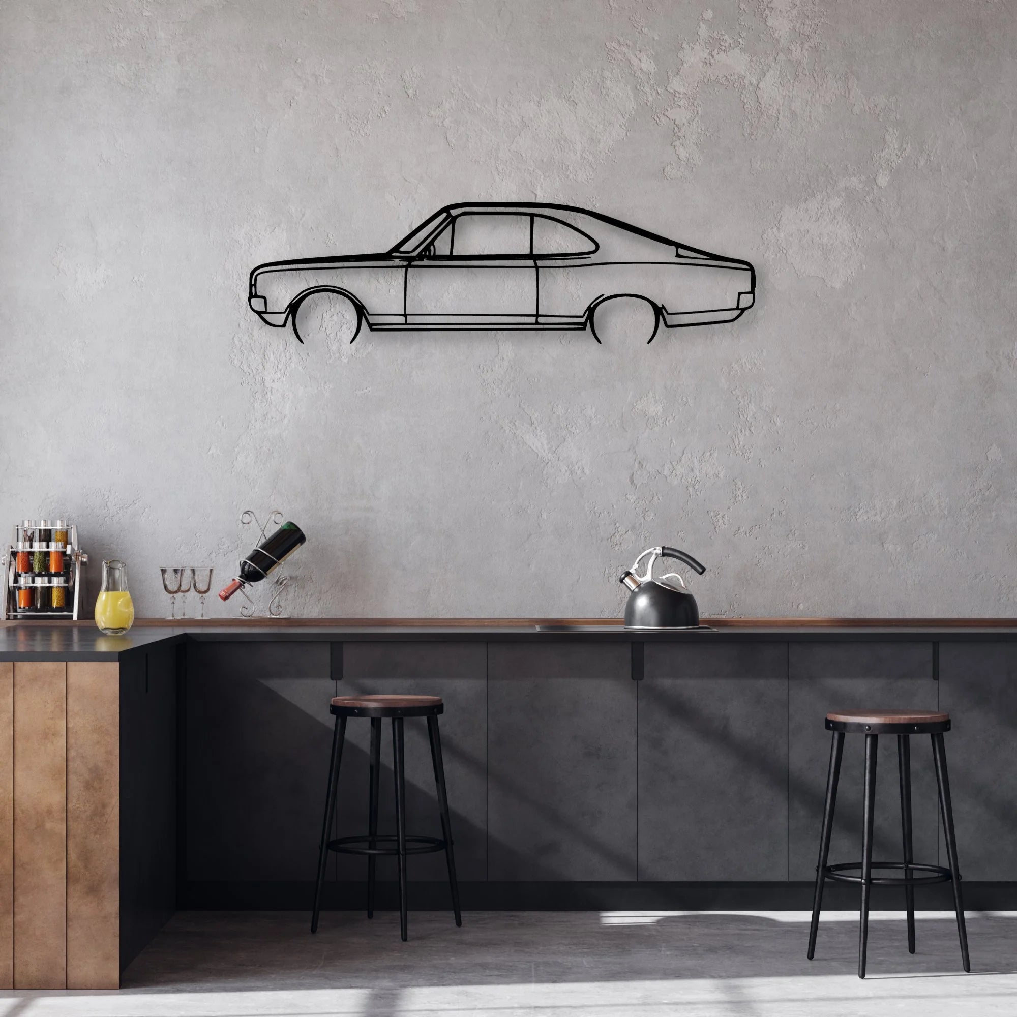 Rekord C 1970 Classic Silhouette Metal Wall Art - Automotive Garage Decor