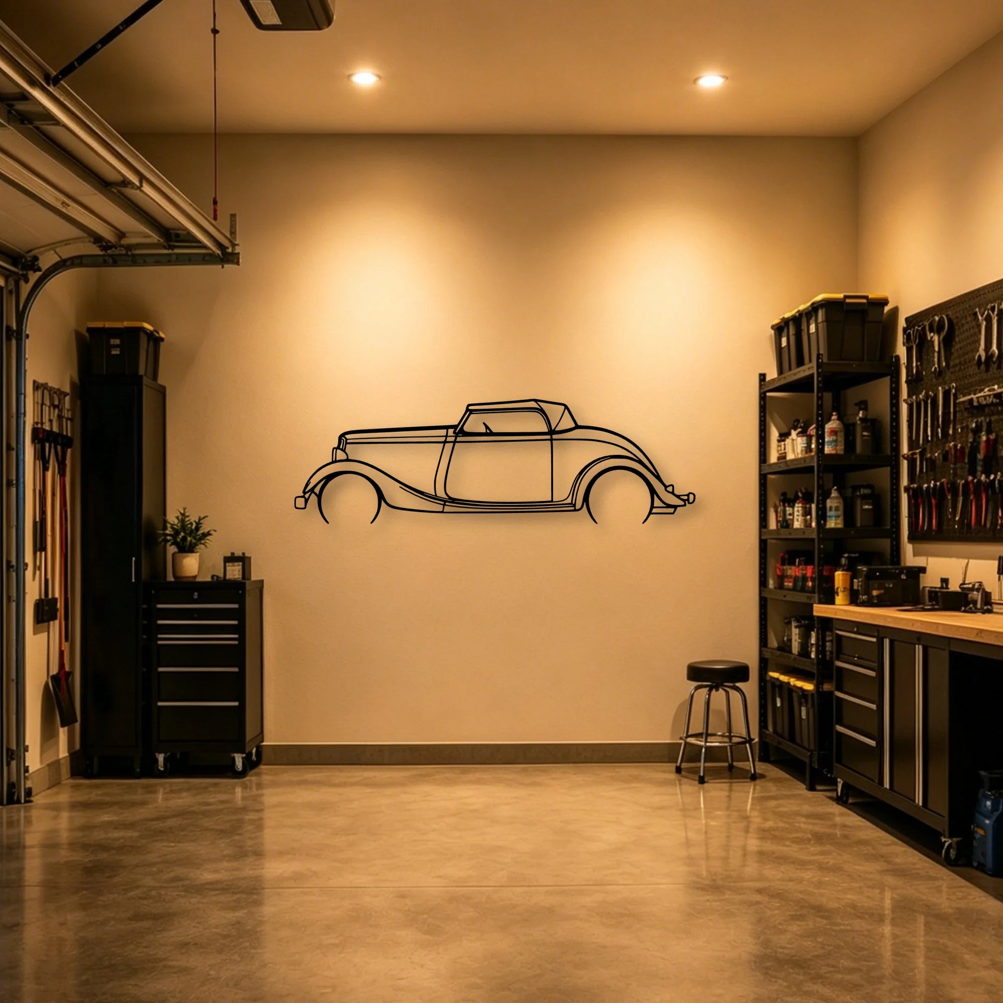 Roadster 1934 Classic Silhouette Metal Wall Art - Automotive Garage Decor