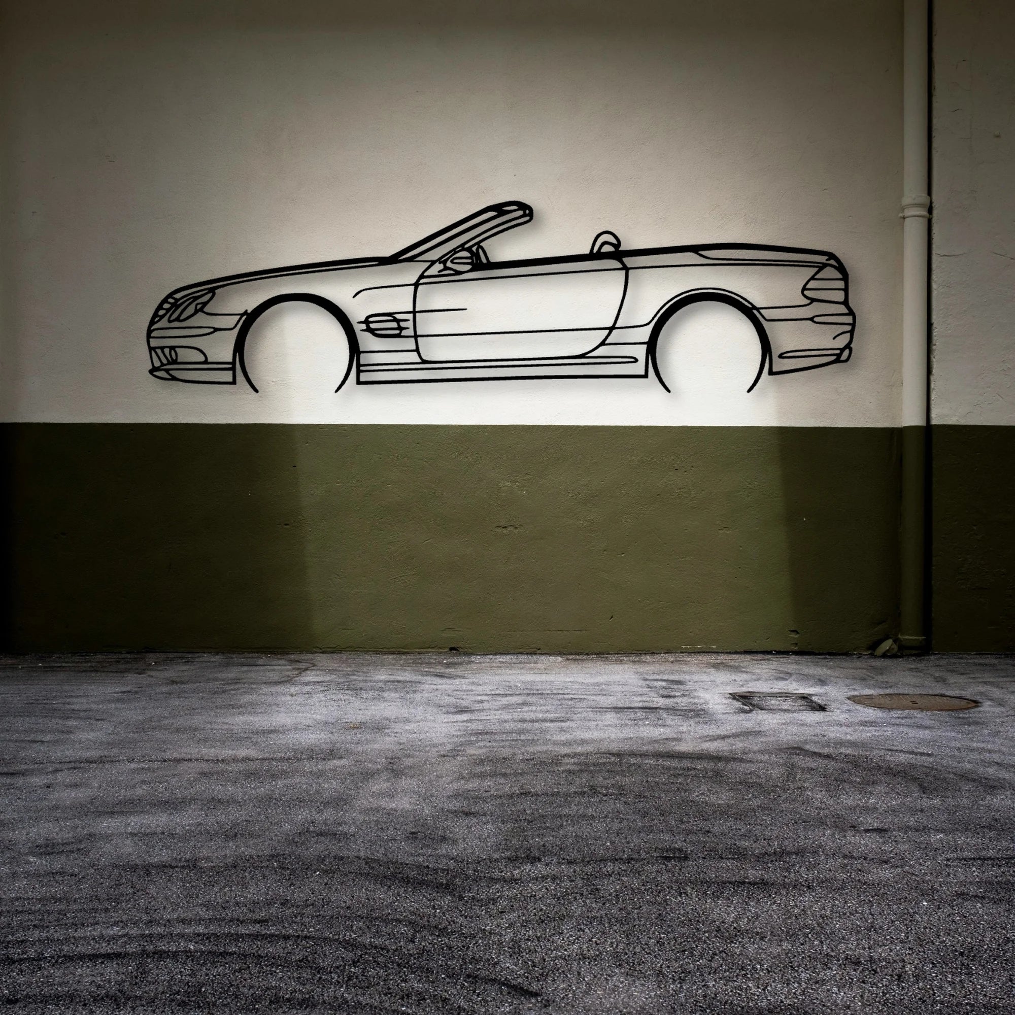 SL55 R230 2 Classic Silhouette Metal Wall Art - Automotive Garage Decor