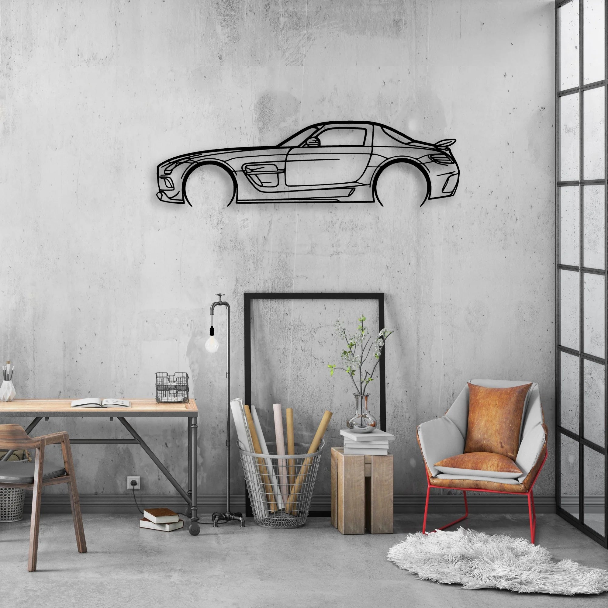 SLS AMG Black Series Classic Silhouette Metal Wall Art - Automotive Garage Decor