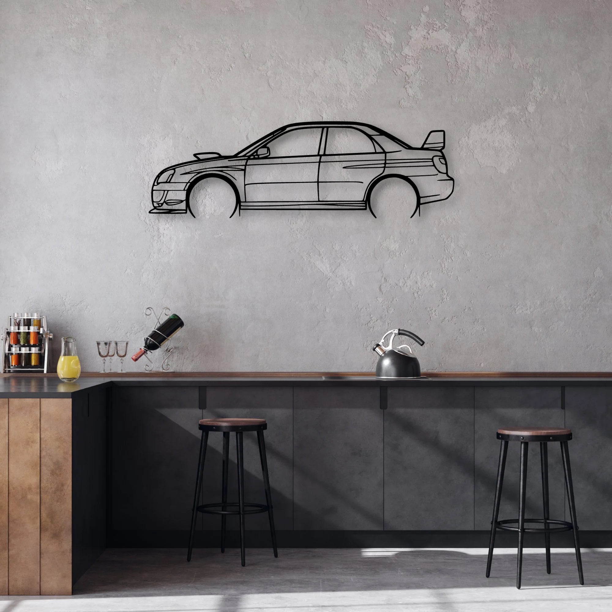 STI GD Classic Silhouette Metal Wall Art - Automotive Garage Decor