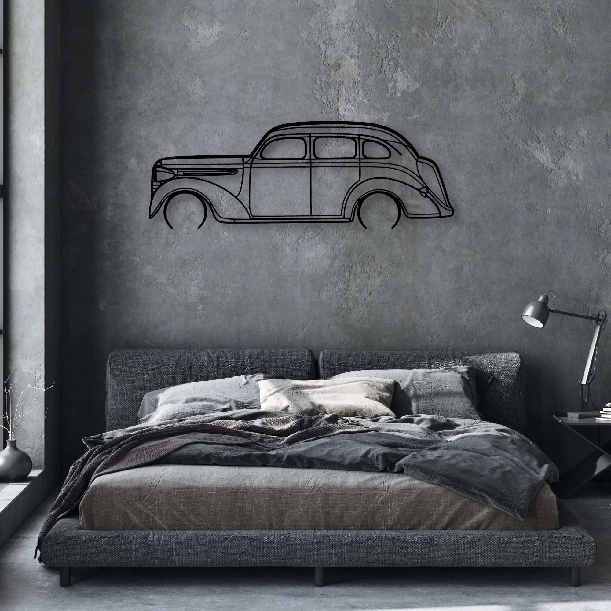 Sedan 1938 Classic Silhouette Metal Wall Art - Automotive Garage Decor