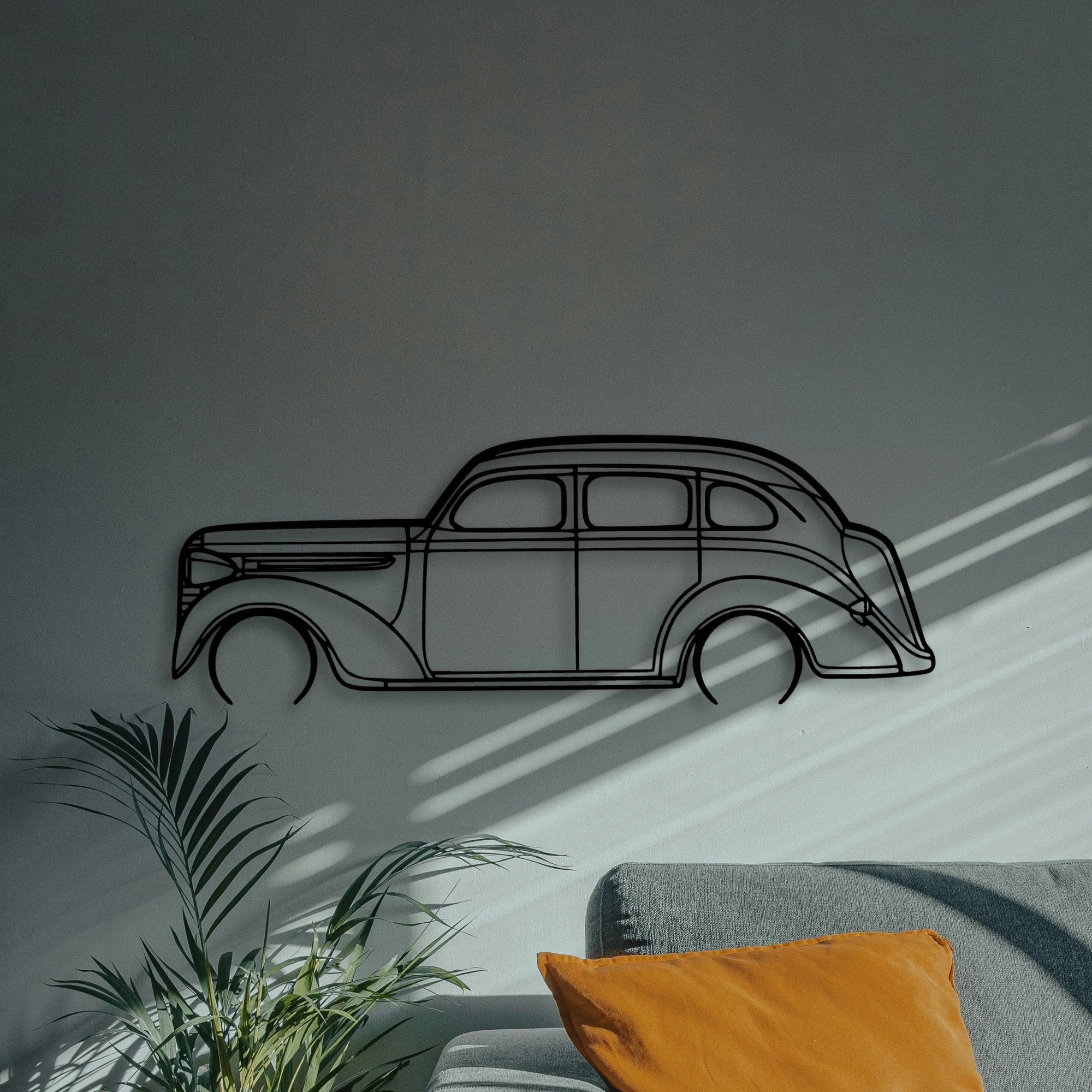 Sedan 1938 Classic Silhouette Metal Wall Art - Automotive Garage Decor
