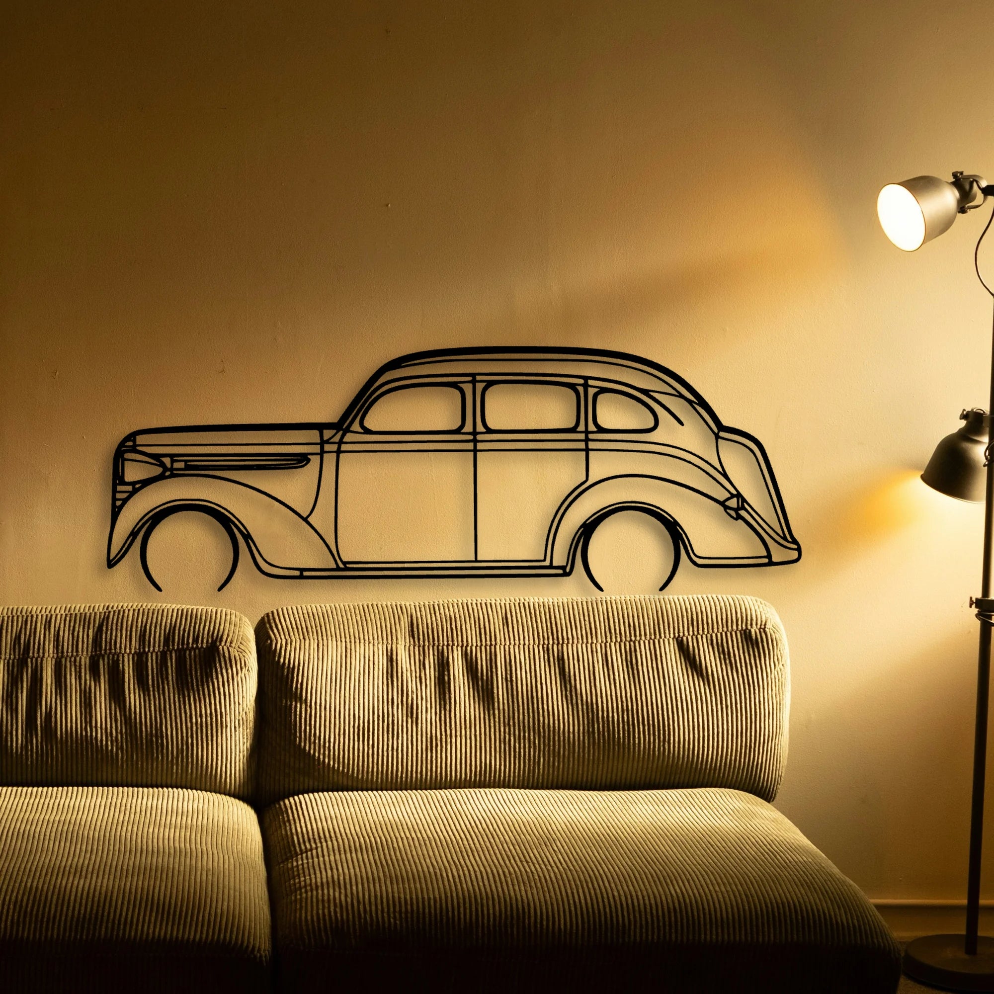 Sedan 1938 Classic Silhouette Metal Wall Art - Automotive Garage Decor