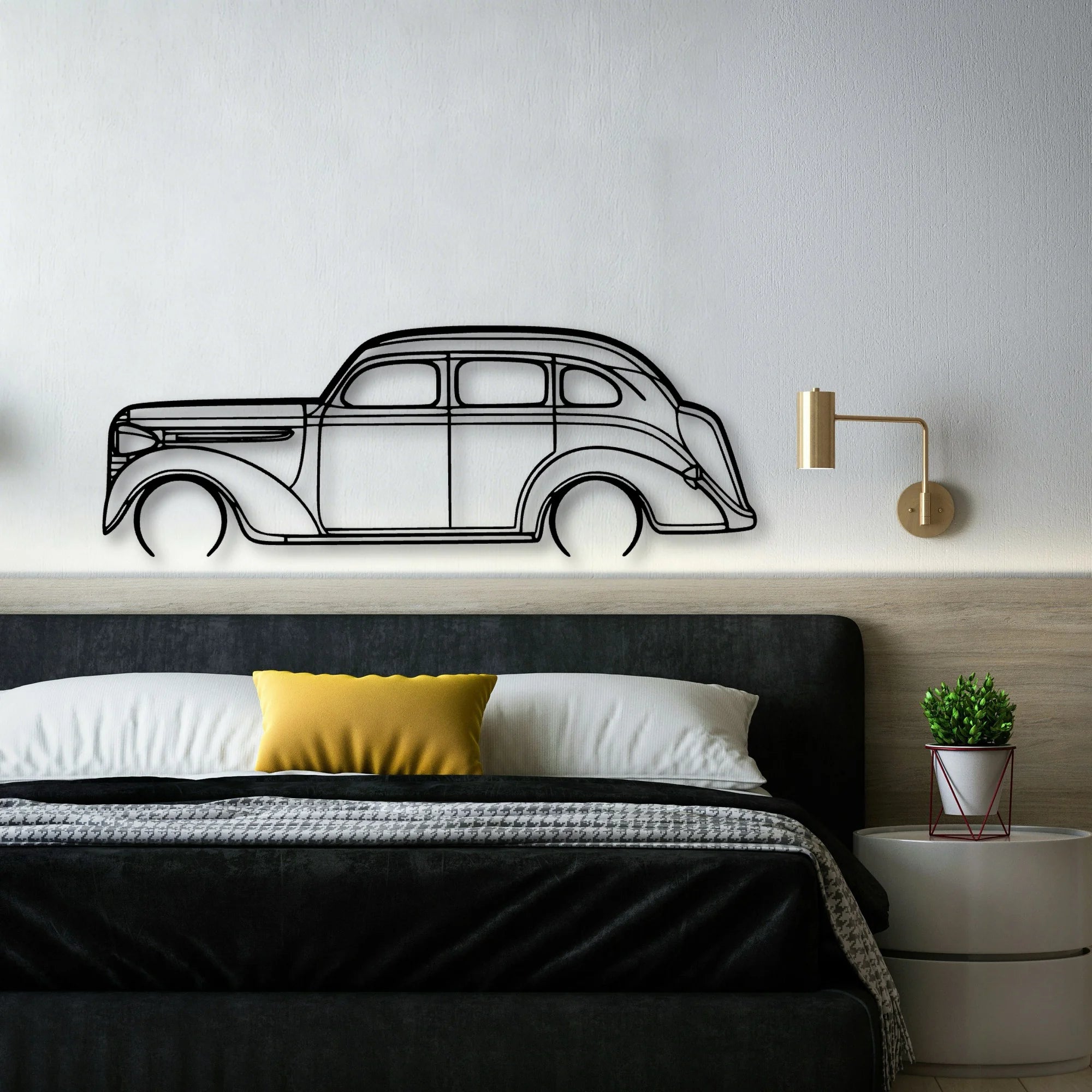 Sedan 1938 Classic Silhouette Metal Wall Art - Automotive Garage Decor
