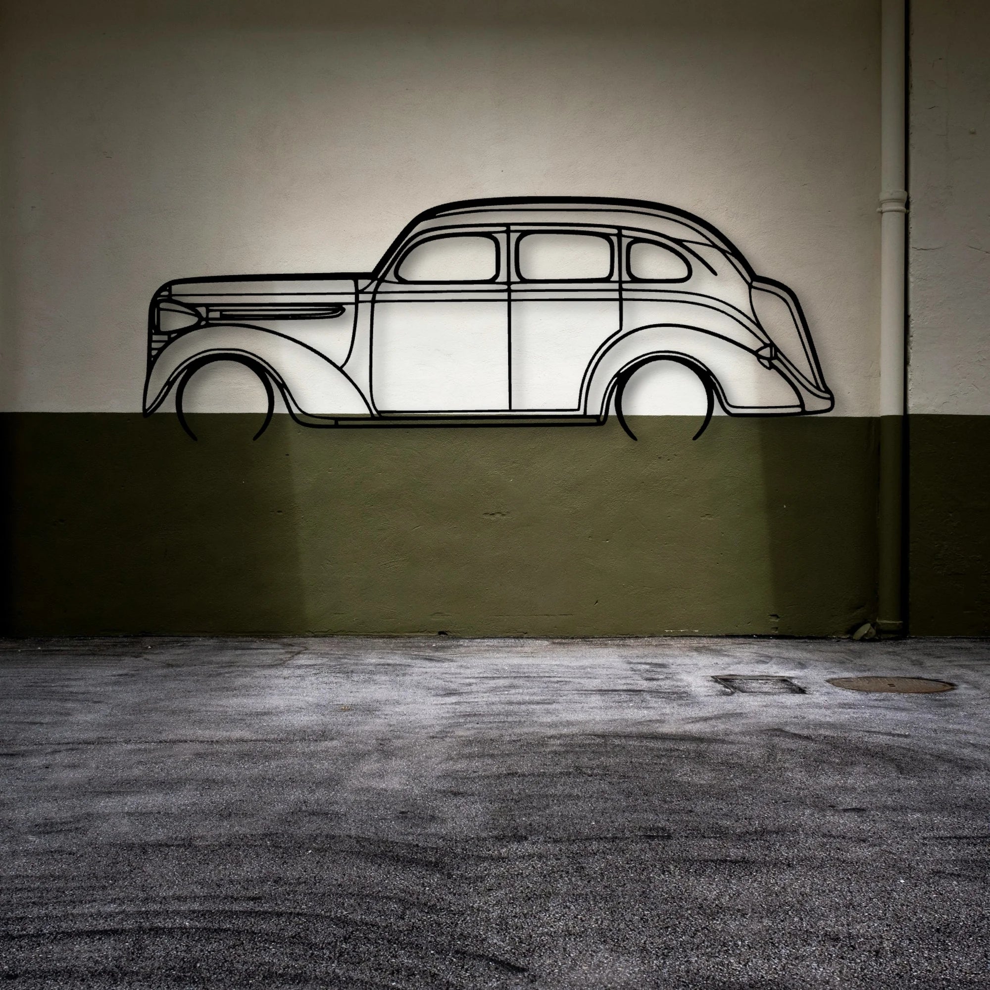 Sedan 1938 Classic Silhouette Metal Wall Art - Automotive Garage Decor
