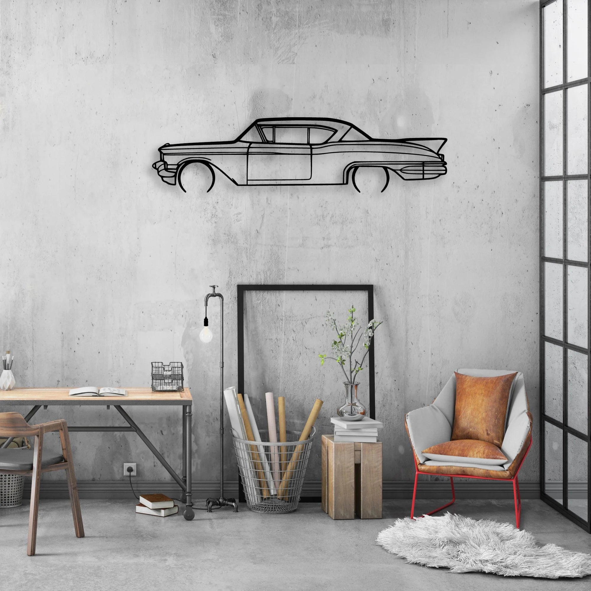 Sev 1957 Classic Silhouette Metal Wall Art - Automotive Garage Decor