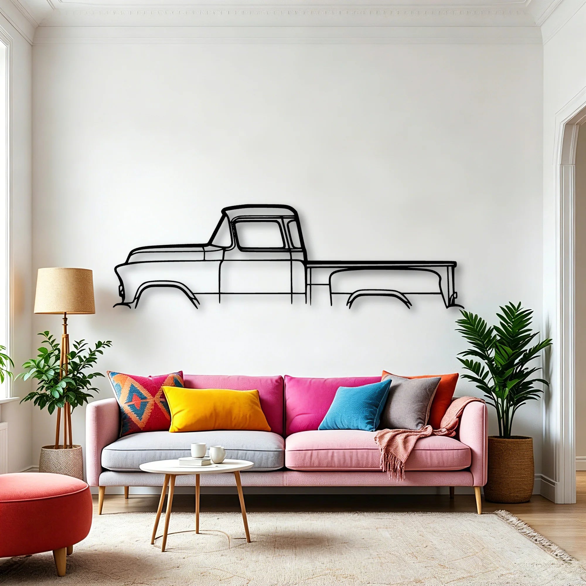 Short Bed 3100 1955 Classic Silhouette Metal Wall Art - Automotive Garage Decor