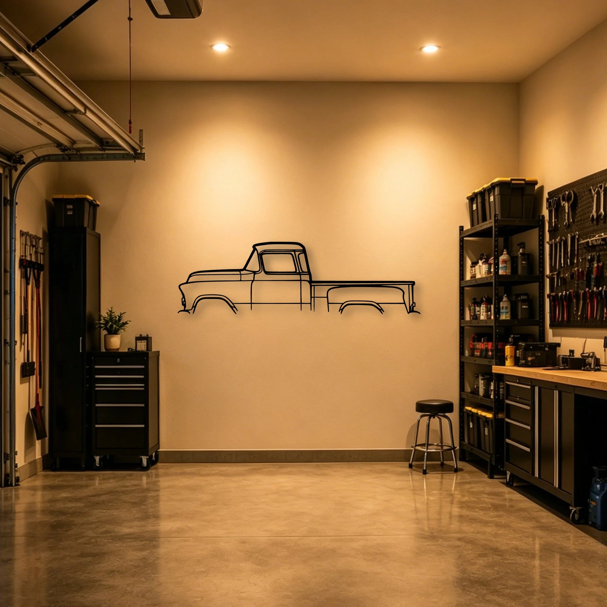 Short Bed 3100 1955 Classic Silhouette Metal Wall Art - Automotive Garage Decor
