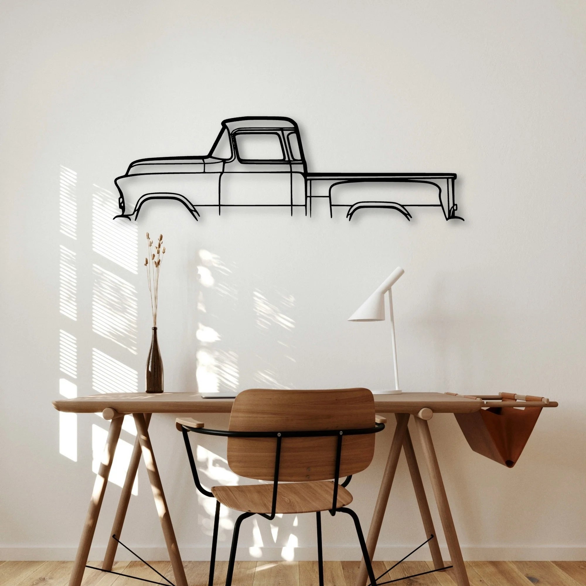 Short Bed 3100 1955 Classic Silhouette Metal Wall Art - Automotive Garage Decor
