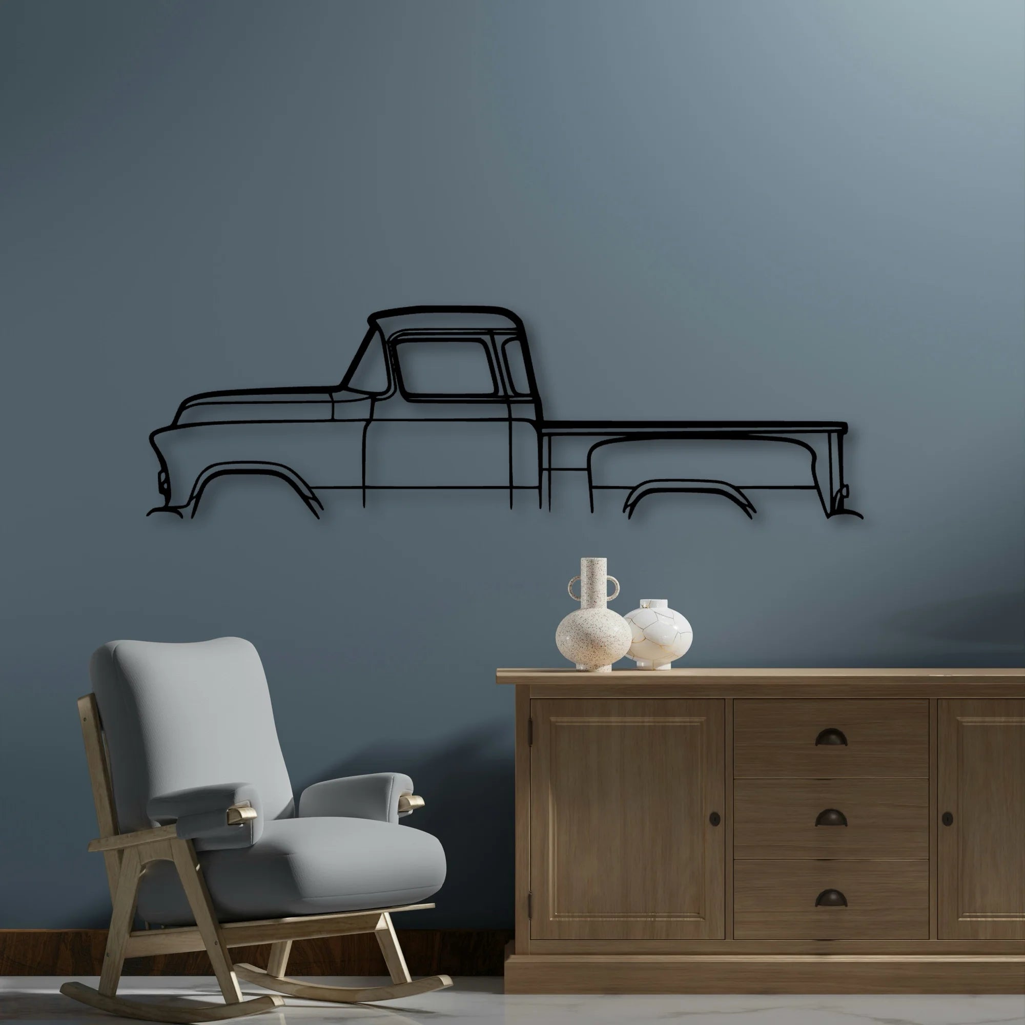 Short Bed 3100 1955 Classic Silhouette Metal Wall Art - Automotive Garage Decor