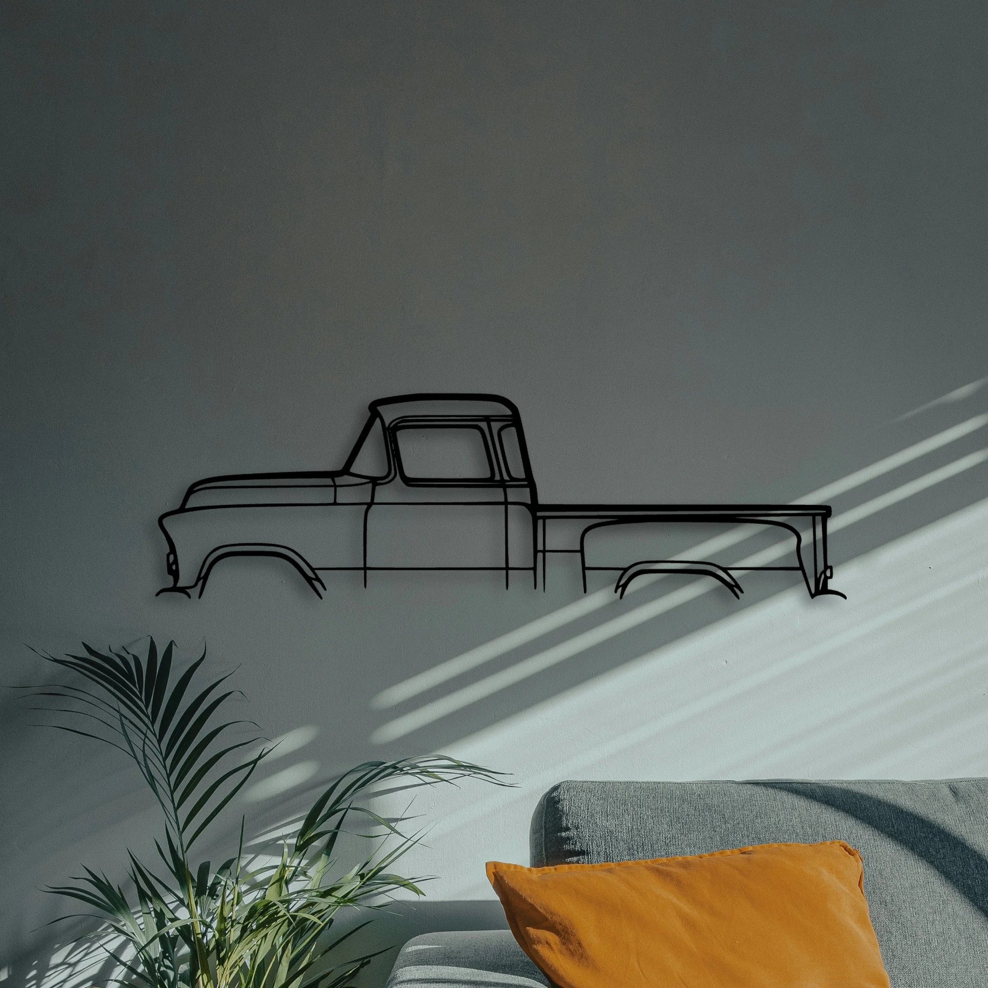 Short Bed 3100 1955 Classic Silhouette Metal Wall Art - Automotive Garage Decor
