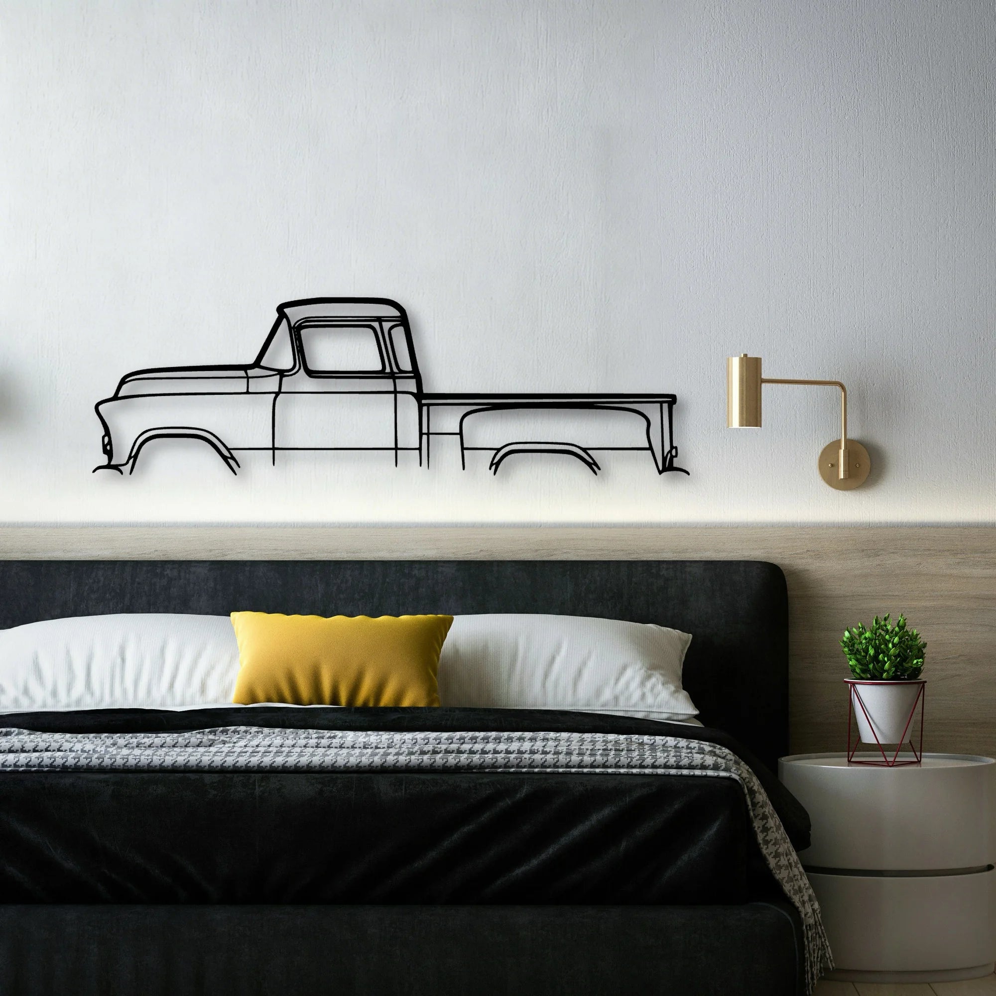 Short Bed 3100 1955 Classic Silhouette Metal Wall Art - Automotive Garage Decor