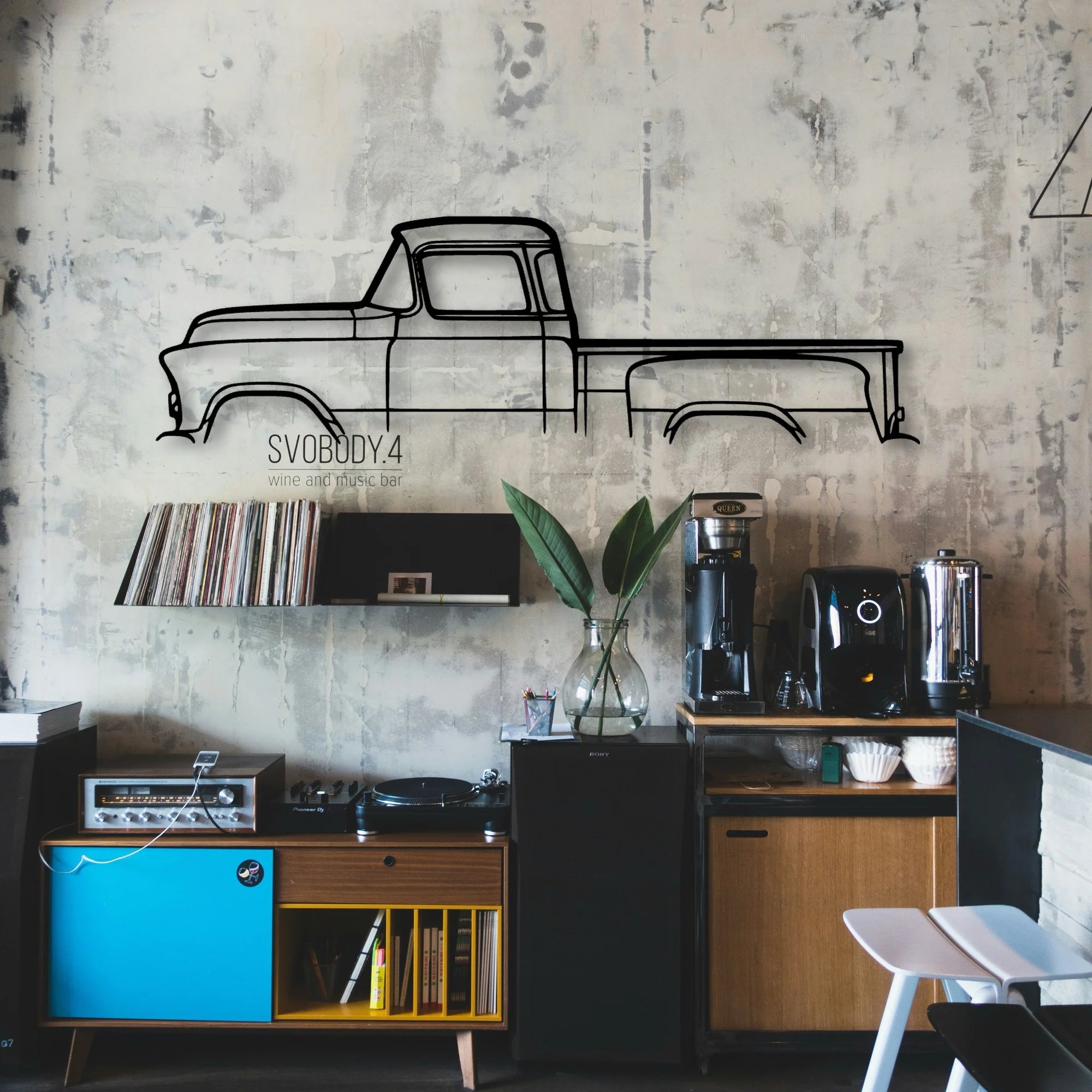 Short Bed 3100 1955 Classic Silhouette Metal Wall Art - Automotive Garage Decor