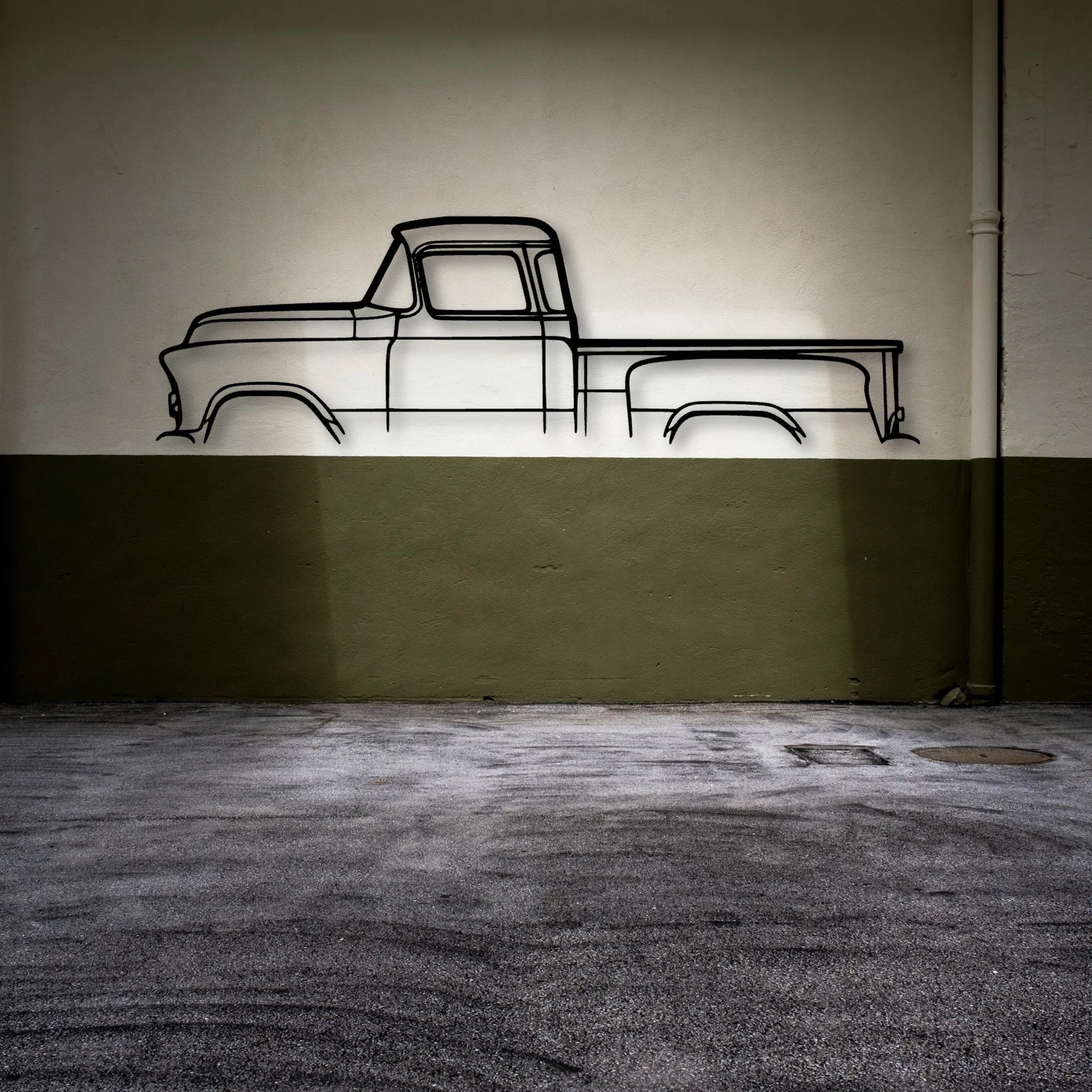 Short Bed 3100 1955 Classic Silhouette Metal Wall Art - Automotive Garage Decor