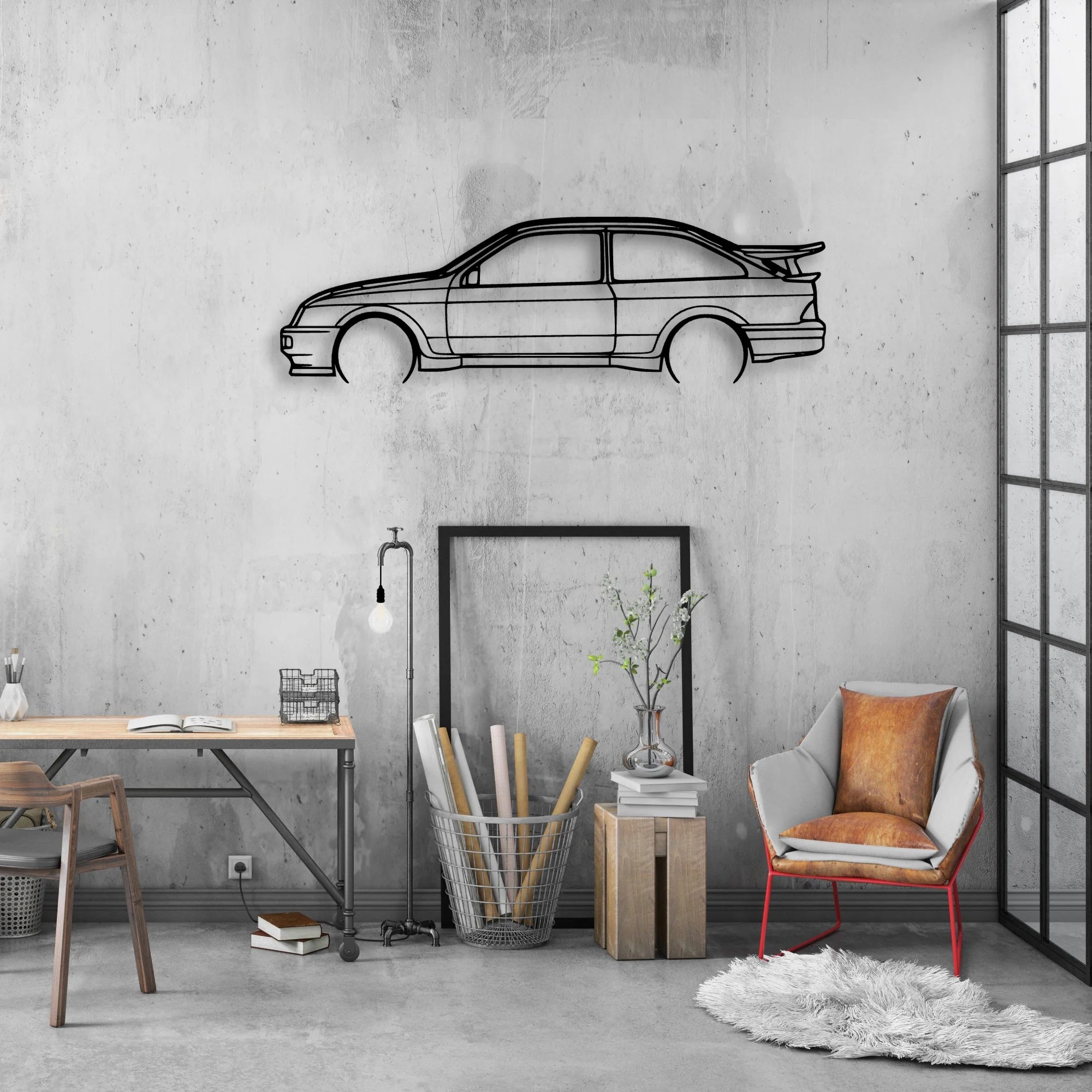 Sierra RS500 1987 Classic Silhouette Metal Wall Art - Automotive Garage Decor