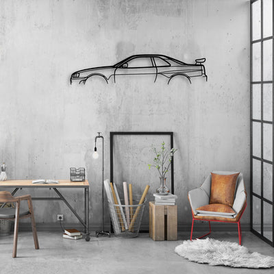 Skyline GT-R R34 Classic Silhouette Metal Wall Art - Automotive Garage Decor