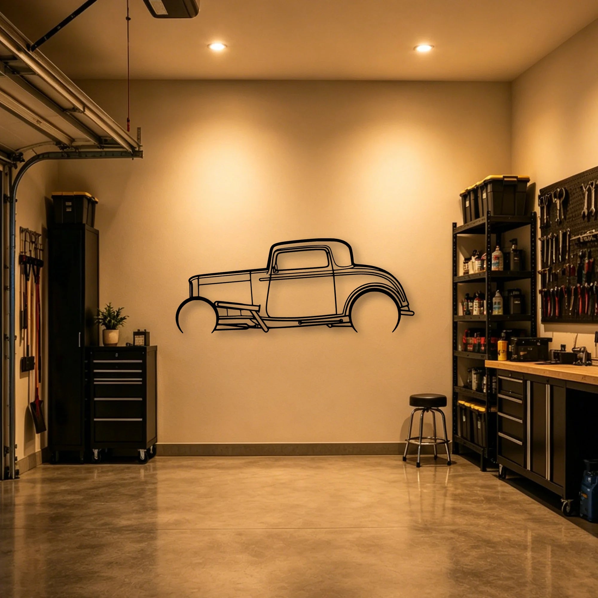 Street Rod 1932 Classic Silhouette Metal Wall Art - Automotive Garage Decor