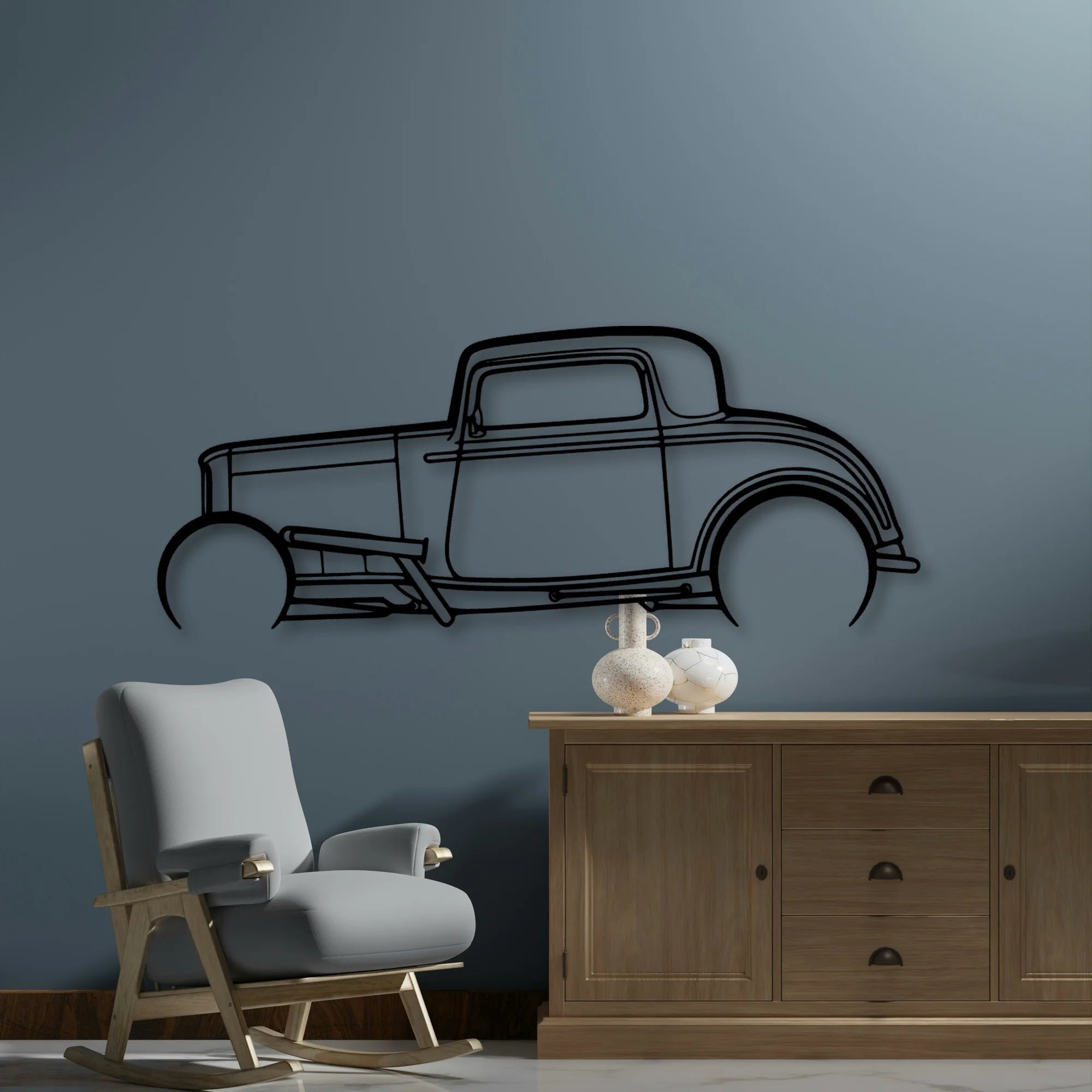 Street Rod 1932 Classic Silhouette Metal Wall Art - Automotive Garage Decor