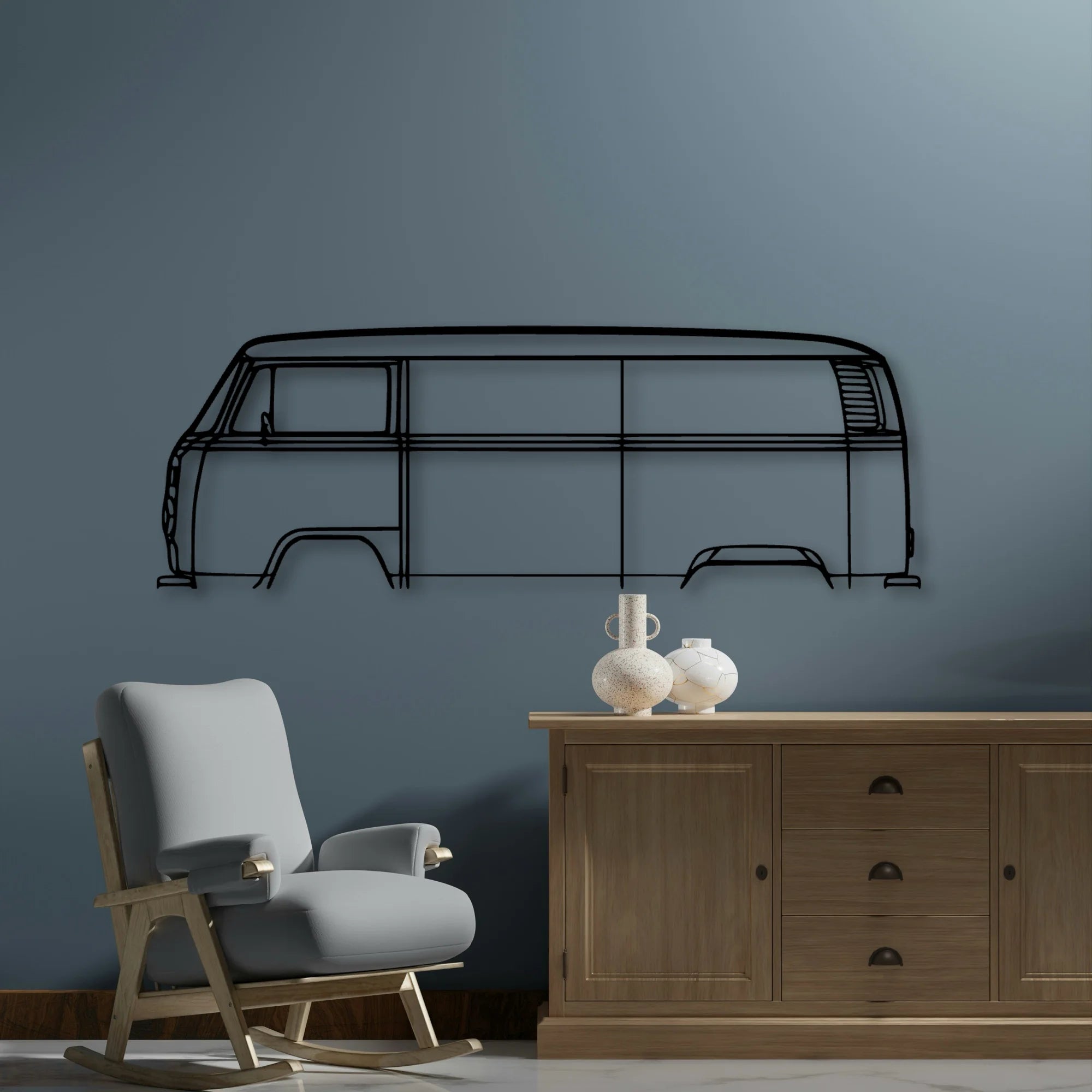 T2 Bus 1977 Classic Silhouette Metal Wall Art - Automotive Garage Decor