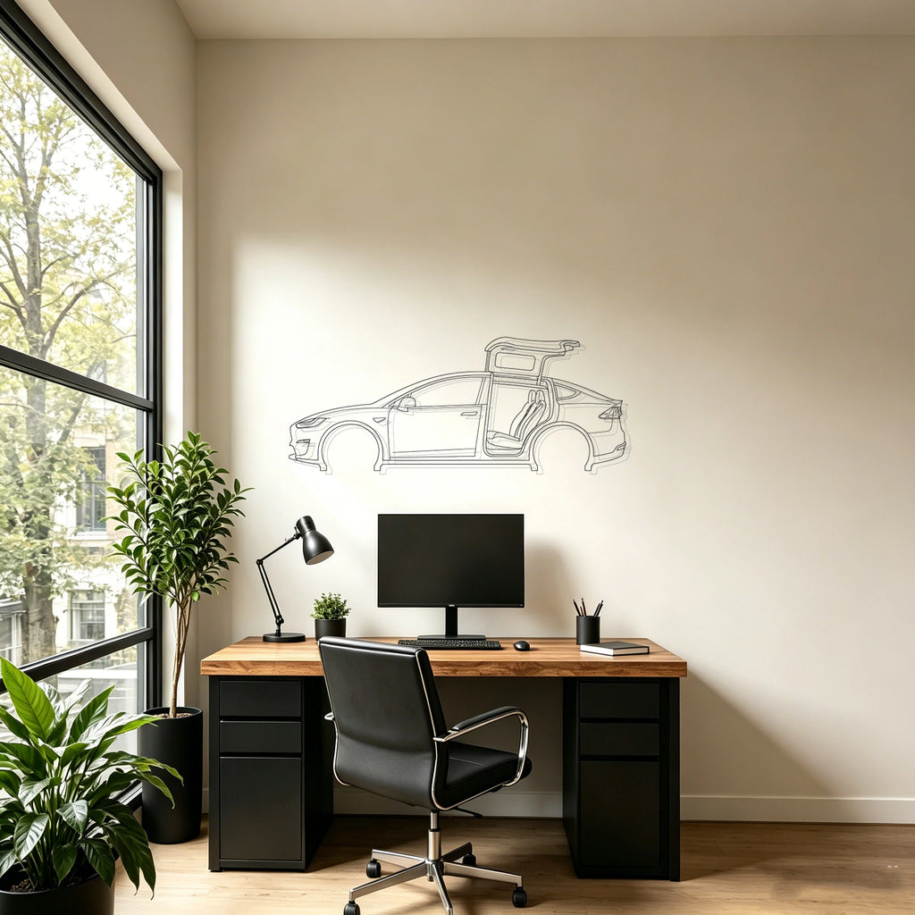 Tesla Model X Detailed Silhouette Metal Wall Art - Automotive Garage Decor