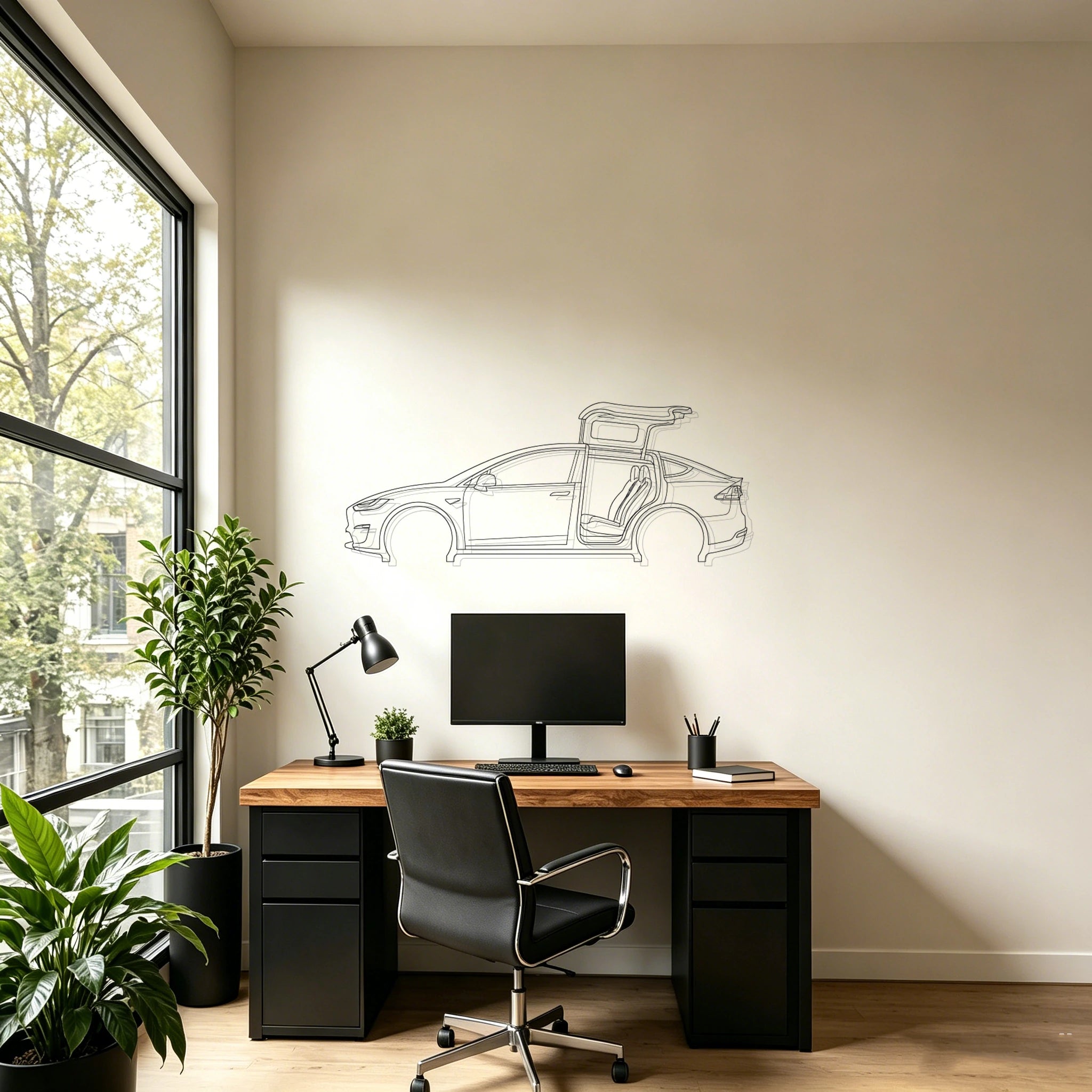 Tesla Model X Detailed Silhouette Metal Wall Art - Automotive Garage Decor