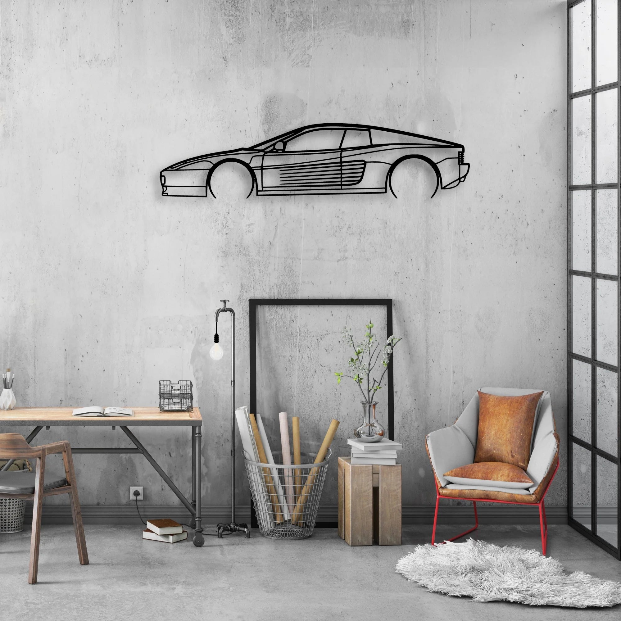 Testarossa 2 Classic Silhouette Metal Wall Art - Automotive Garage Decor