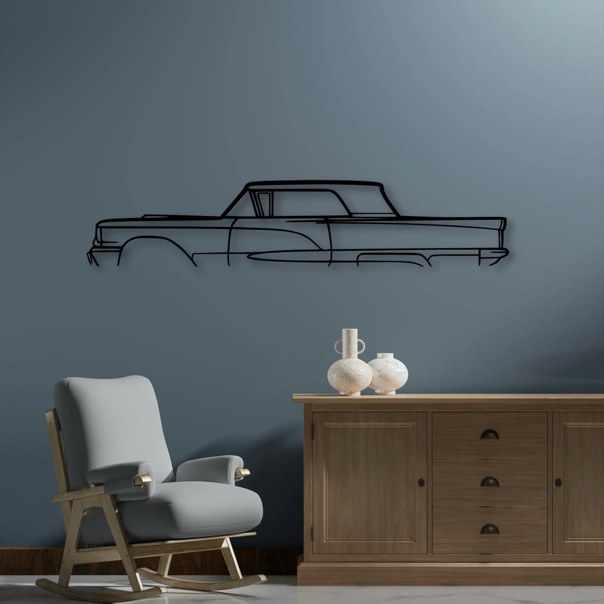 Thunderbird 1958 Classic Silhouette Metal Wall Art - Automotive Garage Decor