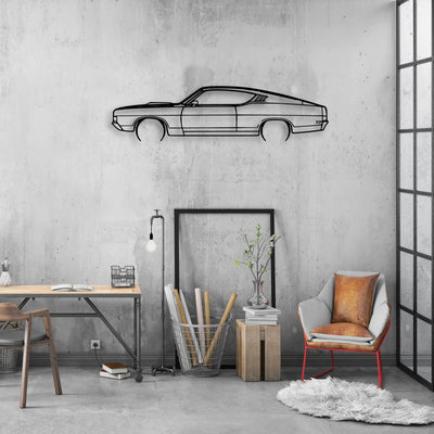 Torino GT Fastback 1969 Classic Silhouette Metal Wall Art - Automotive Garage Decor