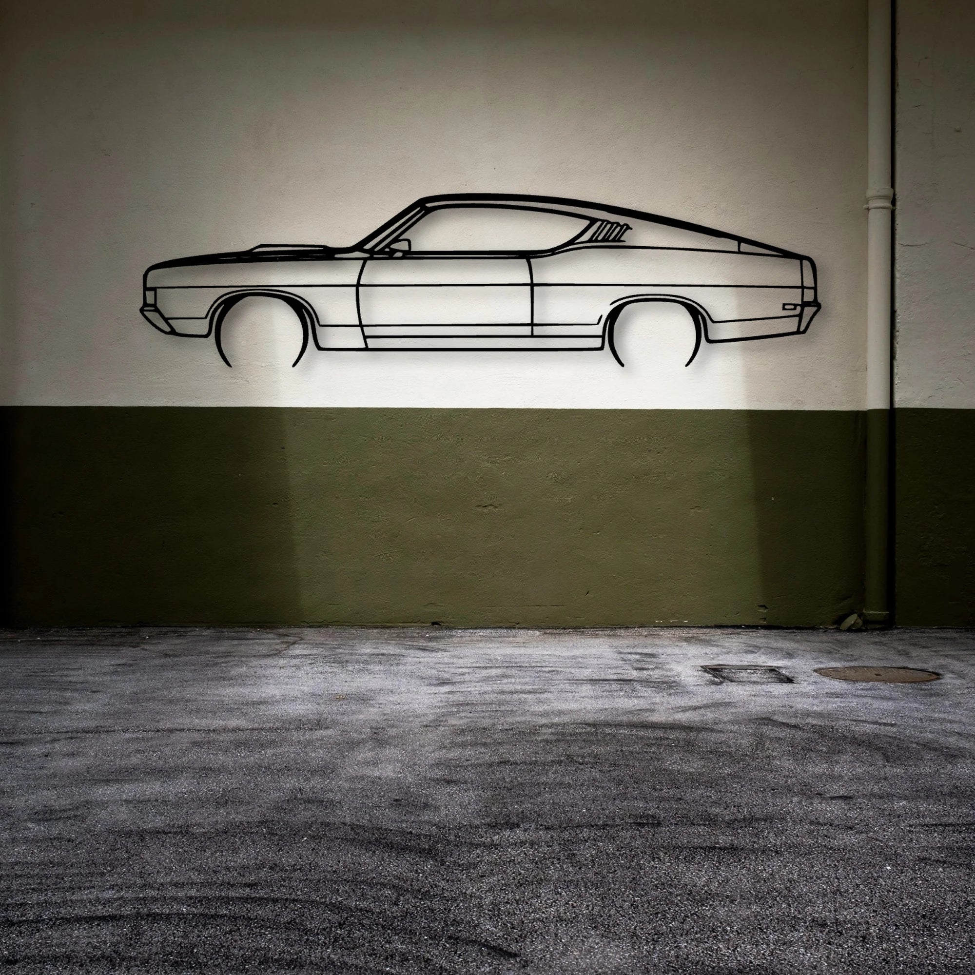 Torino GT Fastback 1969 Classic Silhouette Metal Wall Art - Automotive Garage Decor