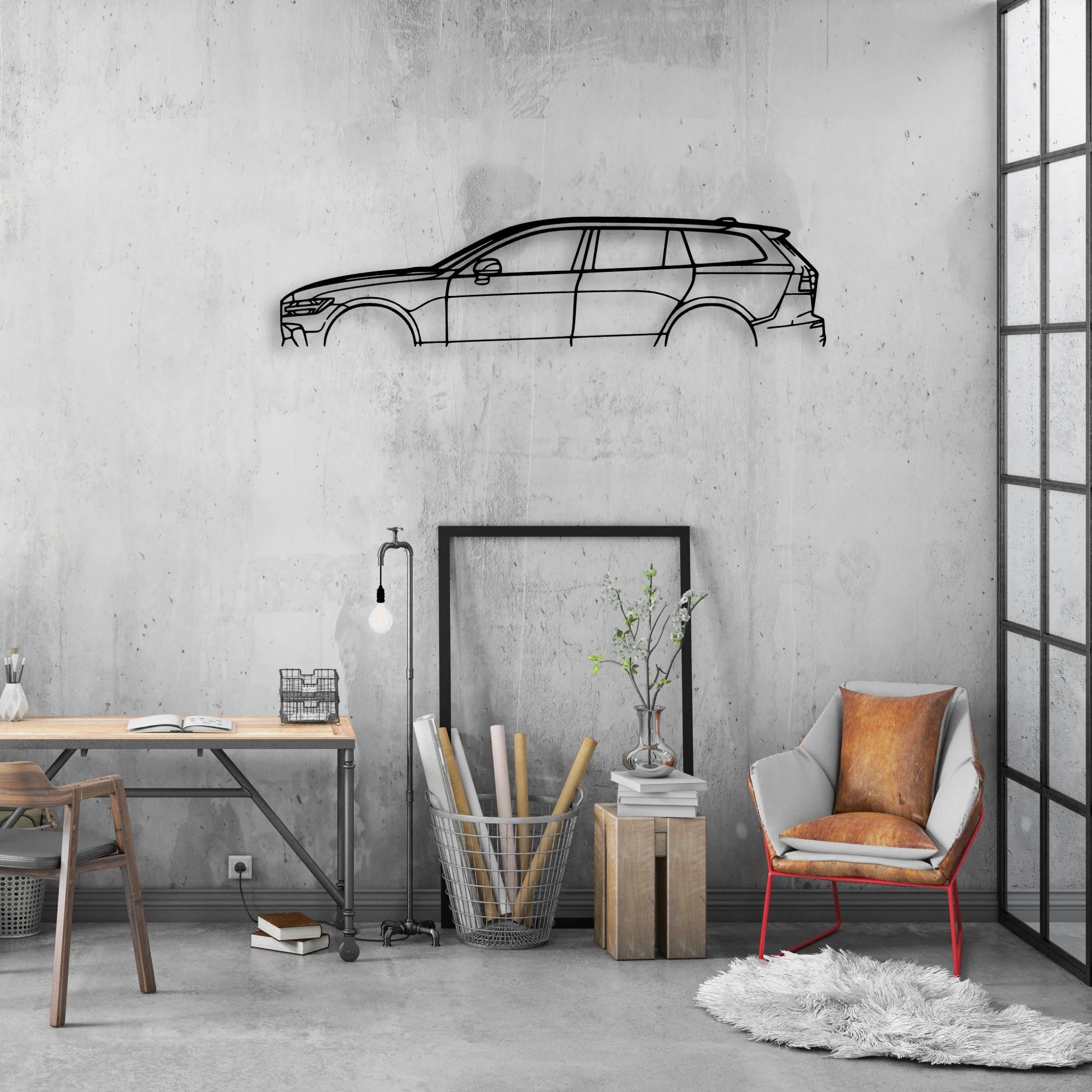 V60 2023 Classic Silhouette Metal Wall Art - Automotive Garage Decor