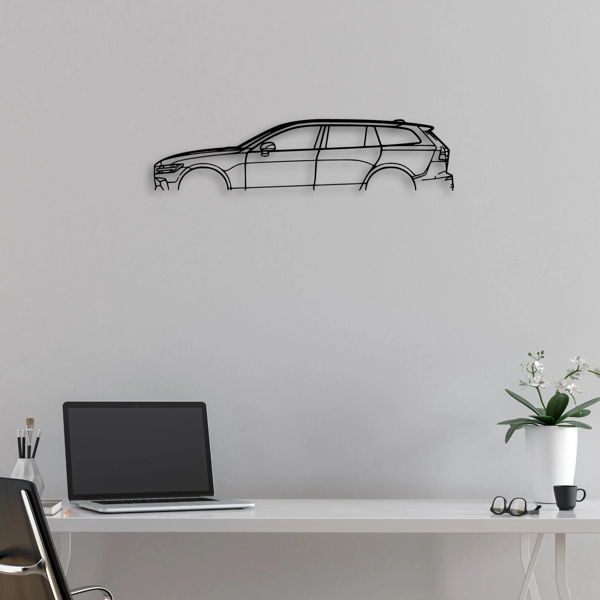 V60 2023 Classic Silhouette Metal Wall Art - Automotive Garage Decor