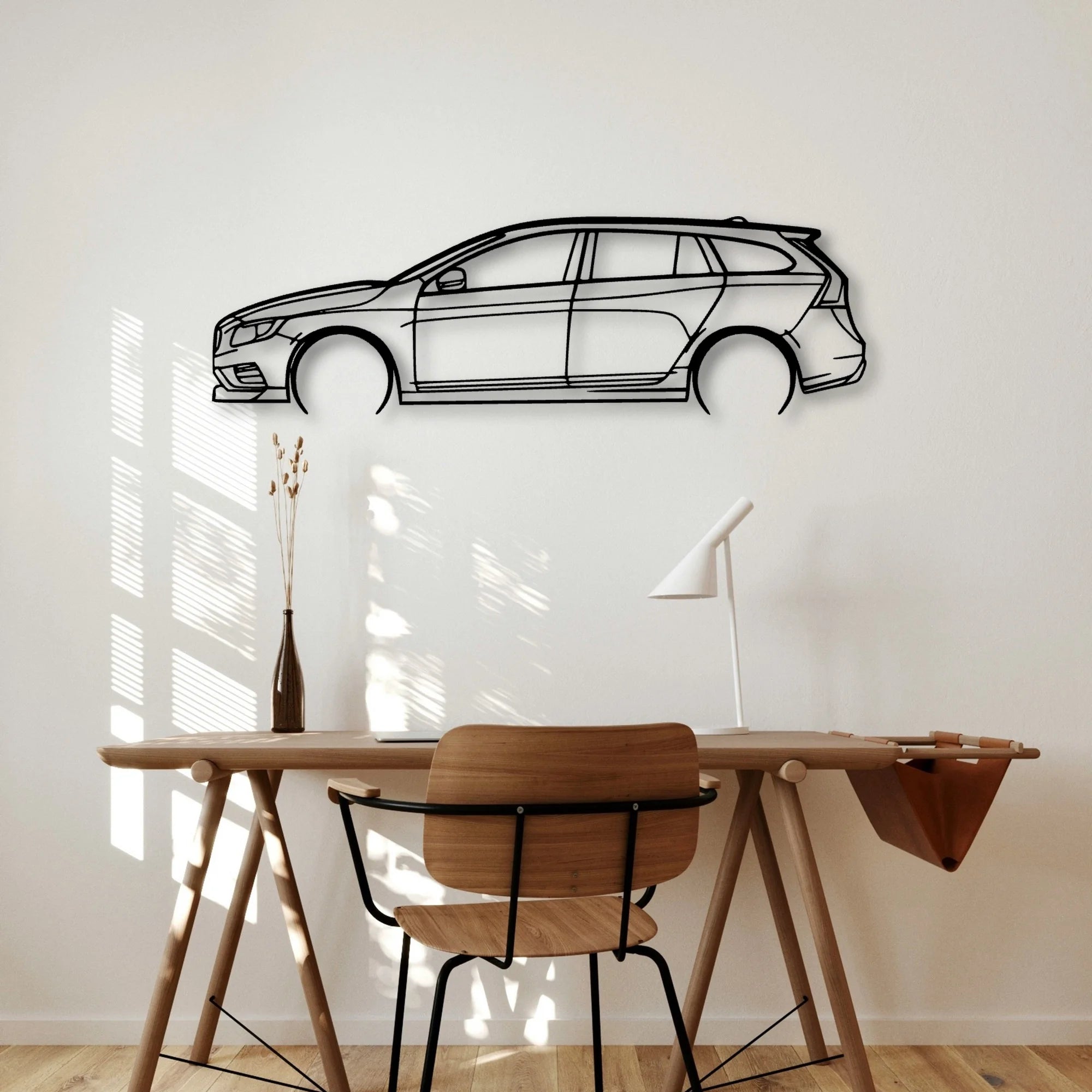 V60 Polestar Classic Silhouette Metal Wall Art - Automotive Garage Decor