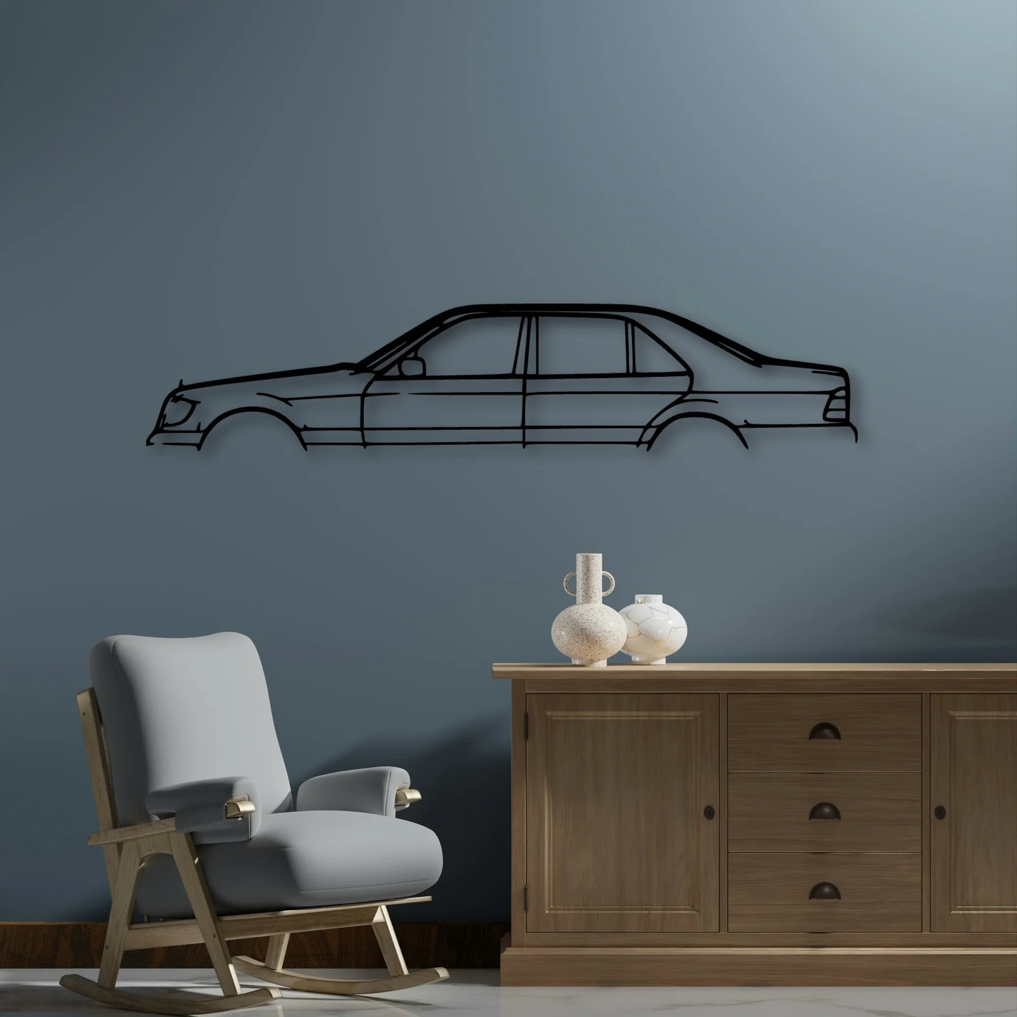 W140 1995 Classic Silhouette Metal Wall Art - Automotive Garage Decor