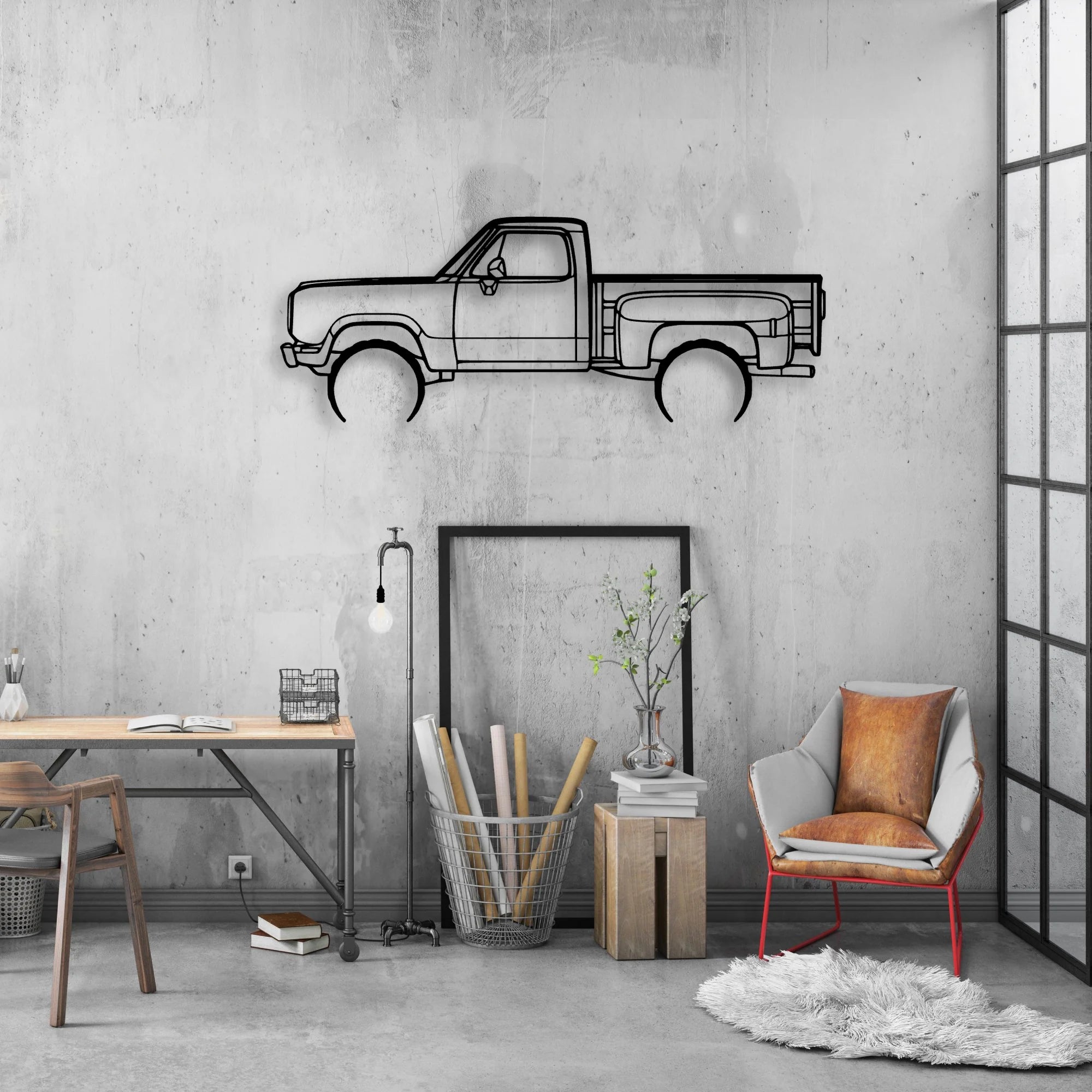 W150 Stepside 1977 Classic Silhouette Metal Wall Art - Automotive Garage Decor