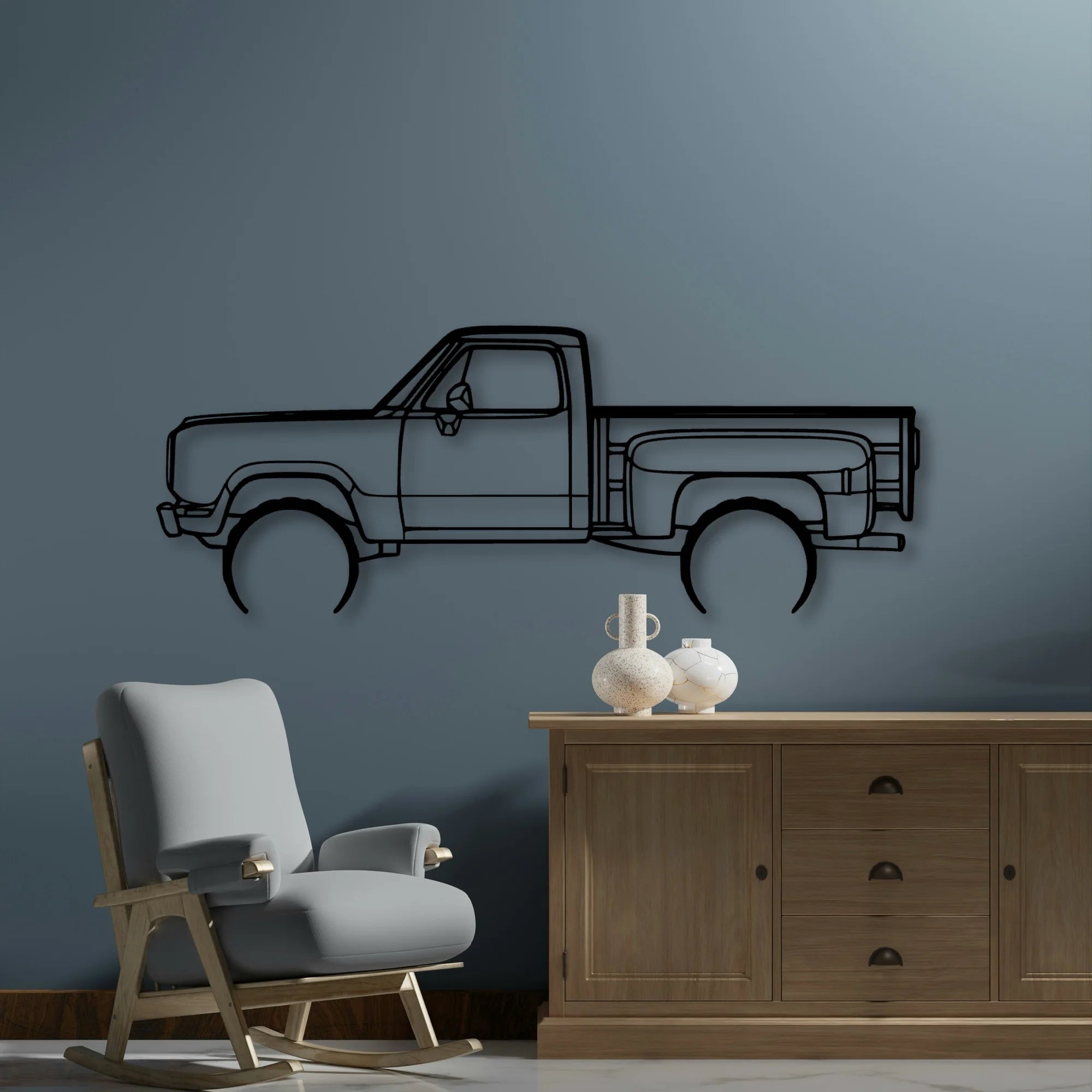 W150 Stepside 1977 Classic Silhouette Metal Wall Art - Automotive Garage Decor