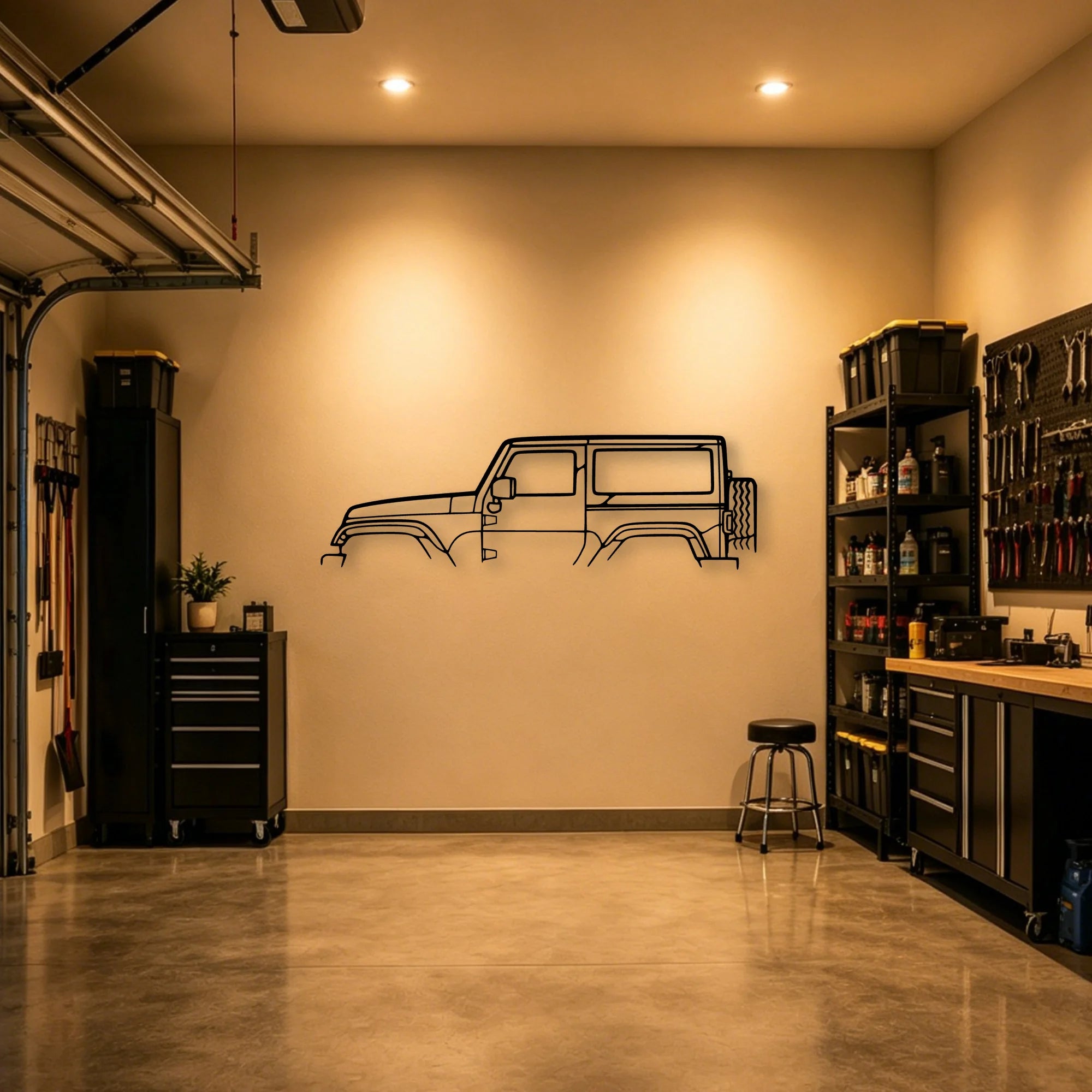 Wrangler 2013 Classic Silhouette Metal Wall Art - Automotive Garage Decor