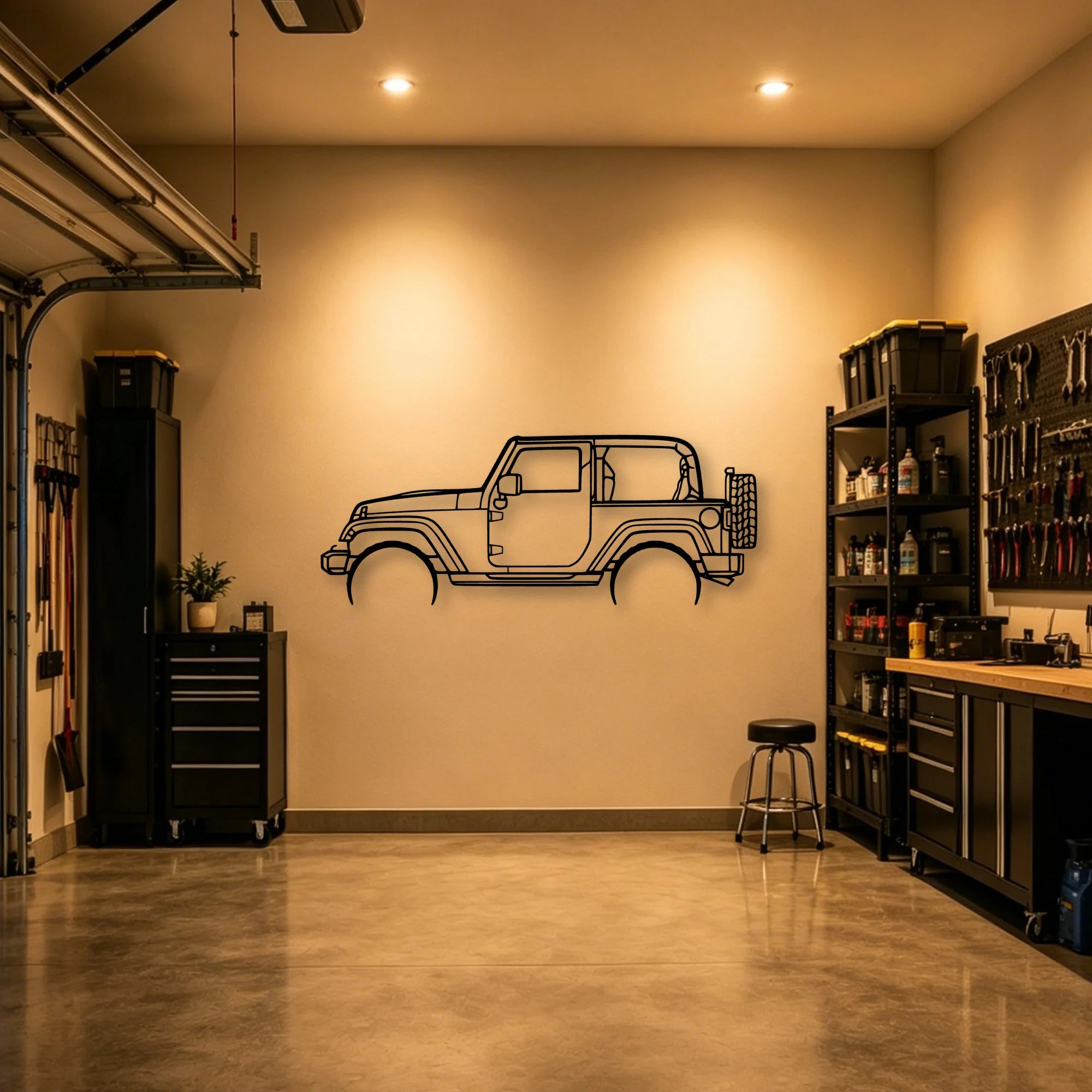 Wrangler 2 Door Classic Silhouette Metal Wall Art - Automotive Garage Decor